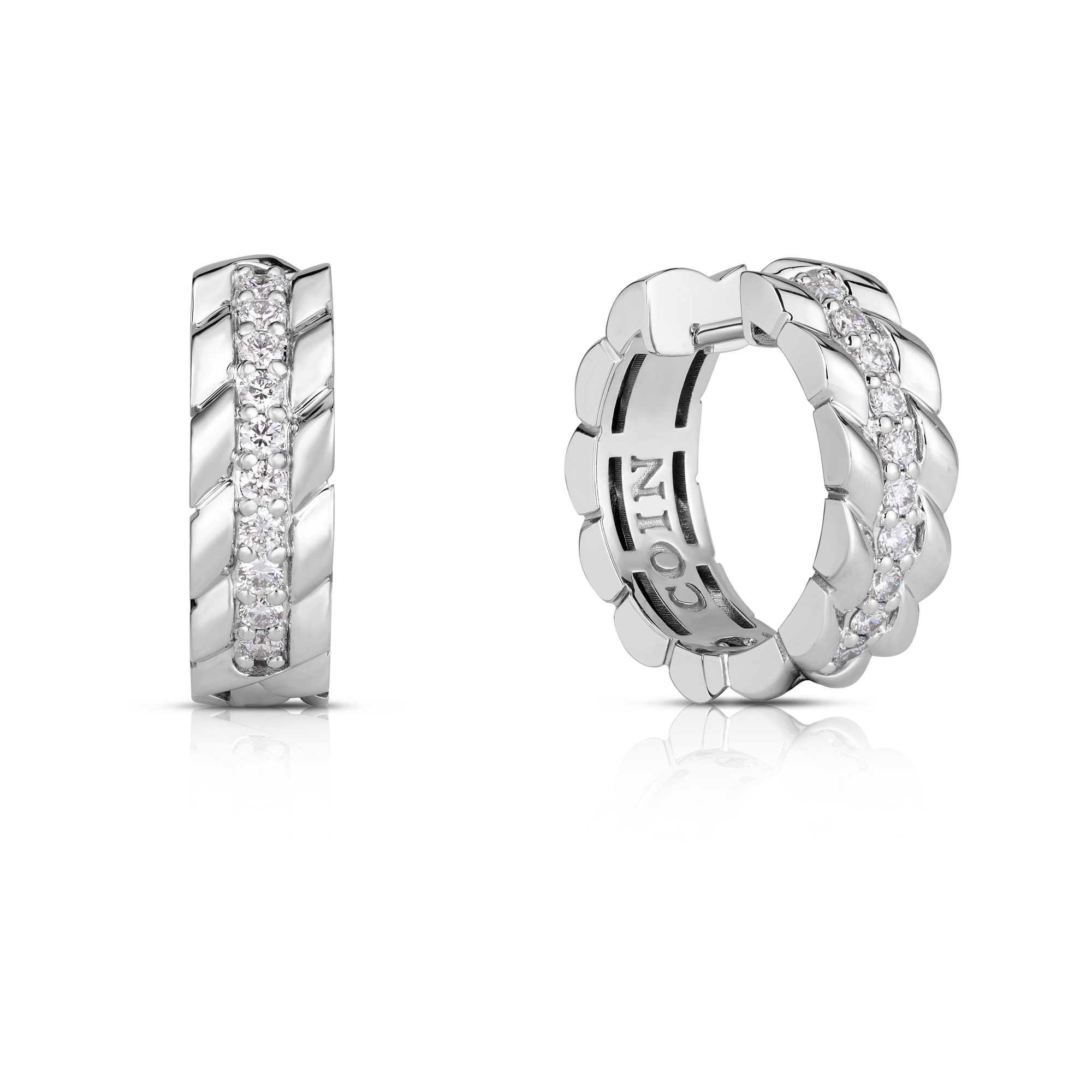 18k White Gold Siena Lucca Diamond Row Hoop Earrings