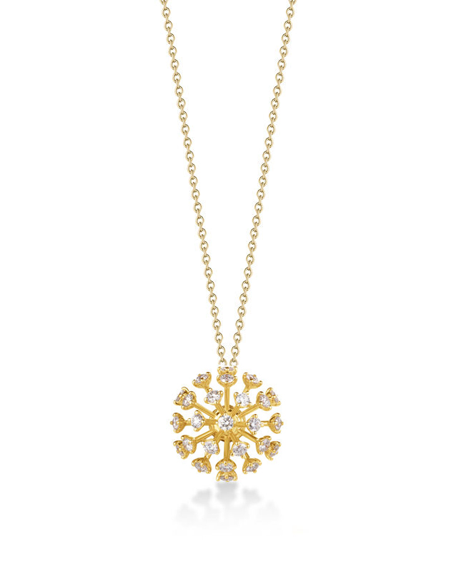 18k Yellow Gold Dandelion Diamond Medium Flower Necklace