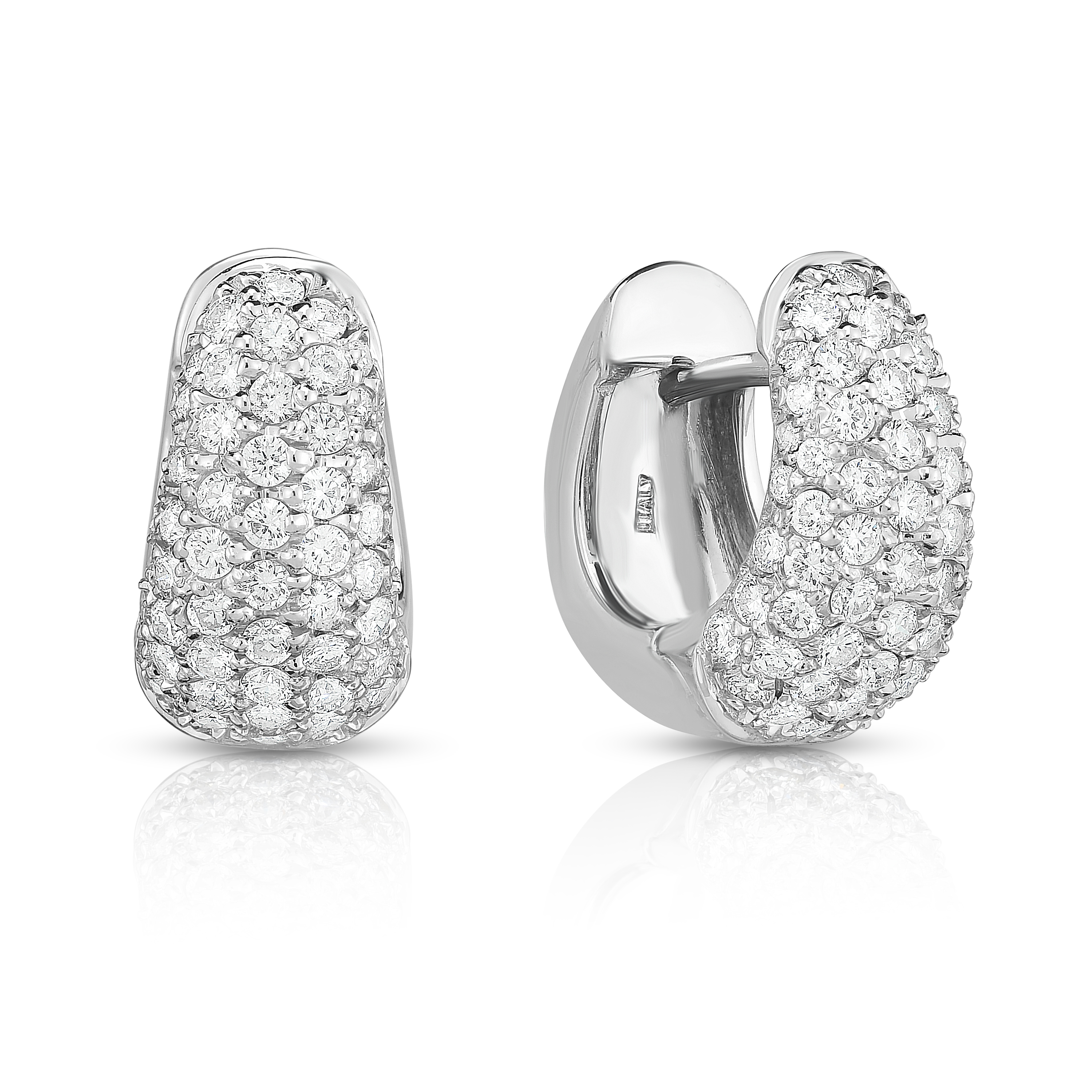 18k White Gold Classic Diamond Pave Huggy Hoops