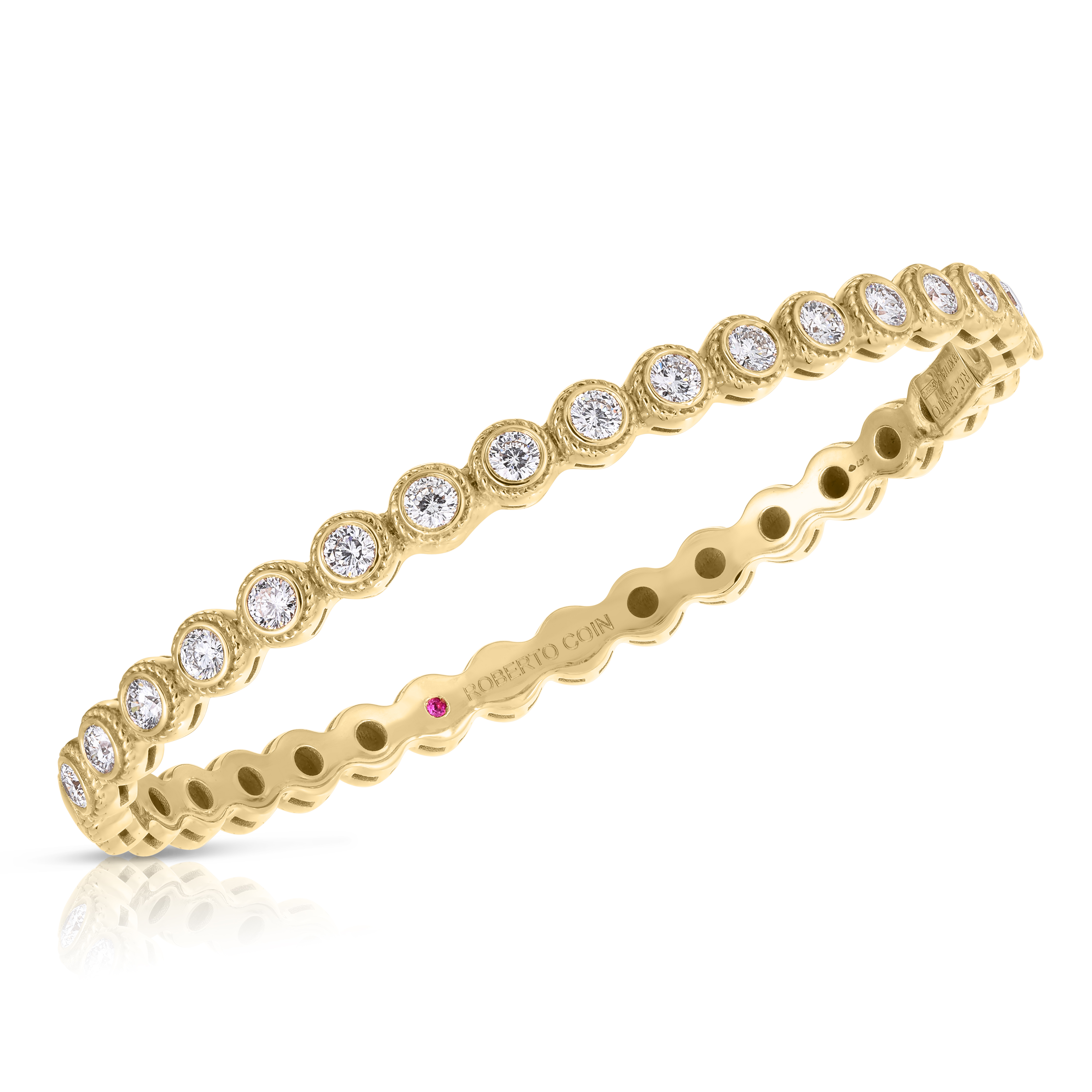 18k Yellow Gold New Florentine Textured Bezel Bangle