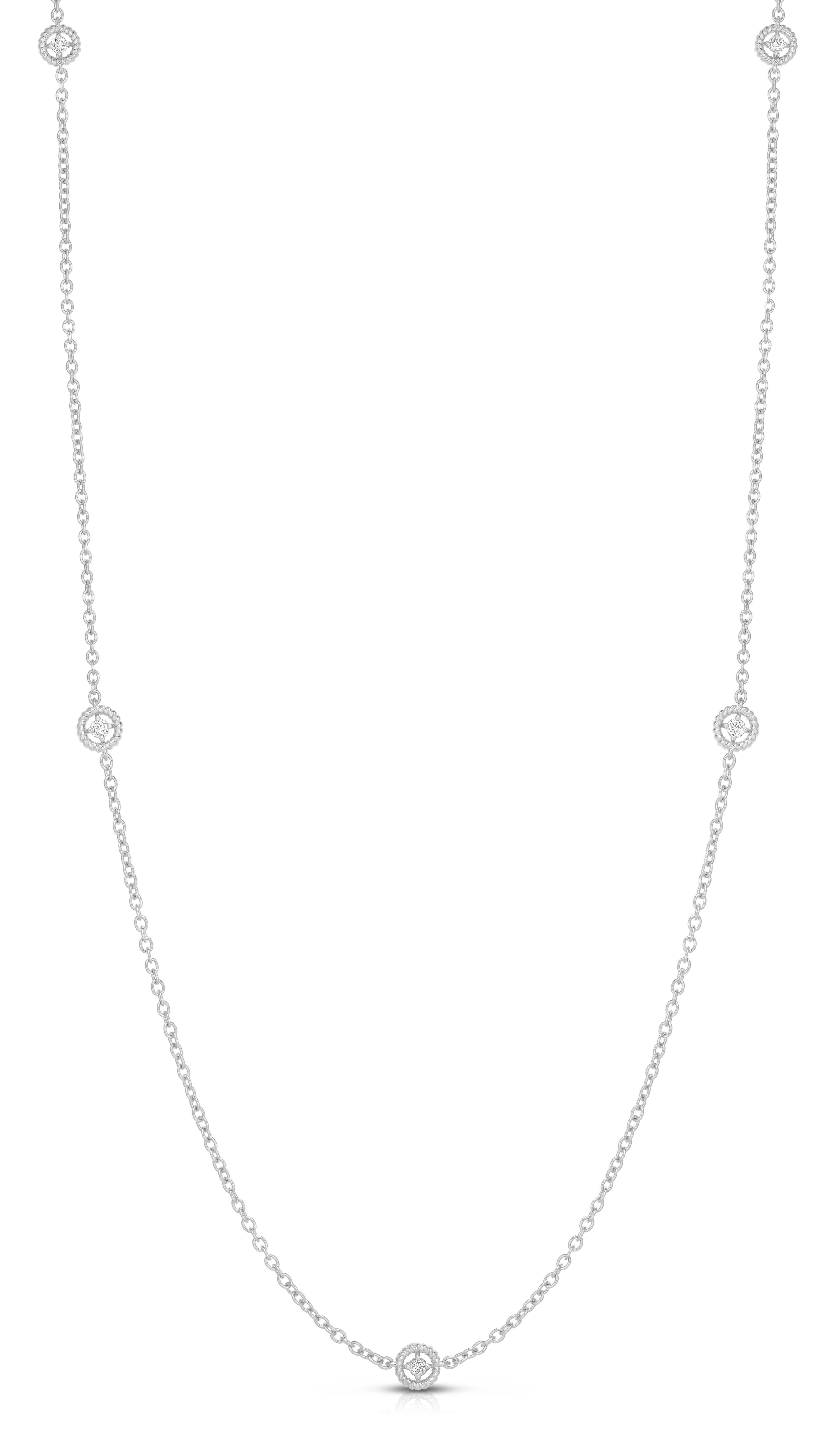 18k White Gold New Florentine Textured Bezel Five Station Long Necklace