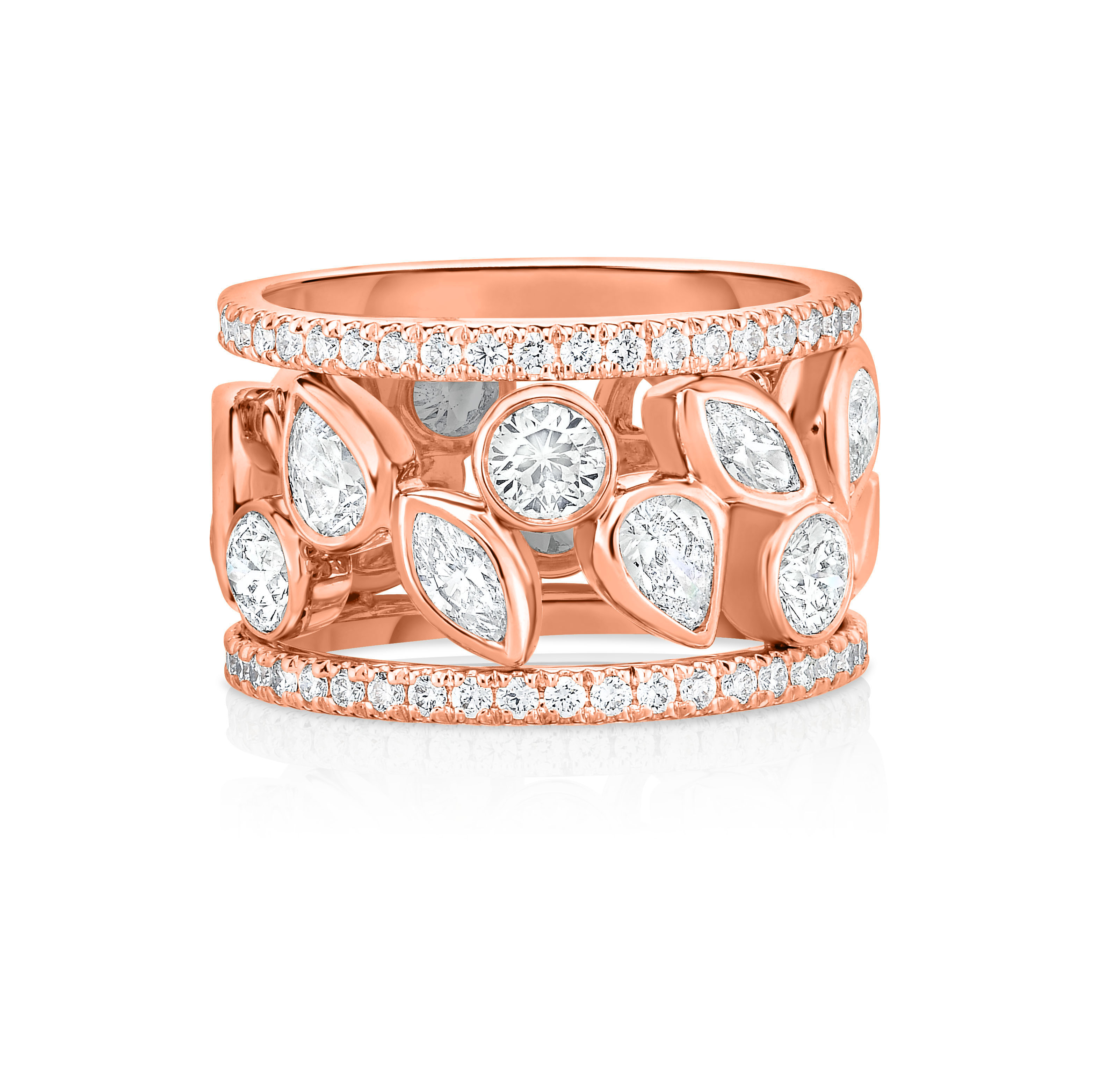 18k Rose Gold Cento Pave Diamond Wide Ring