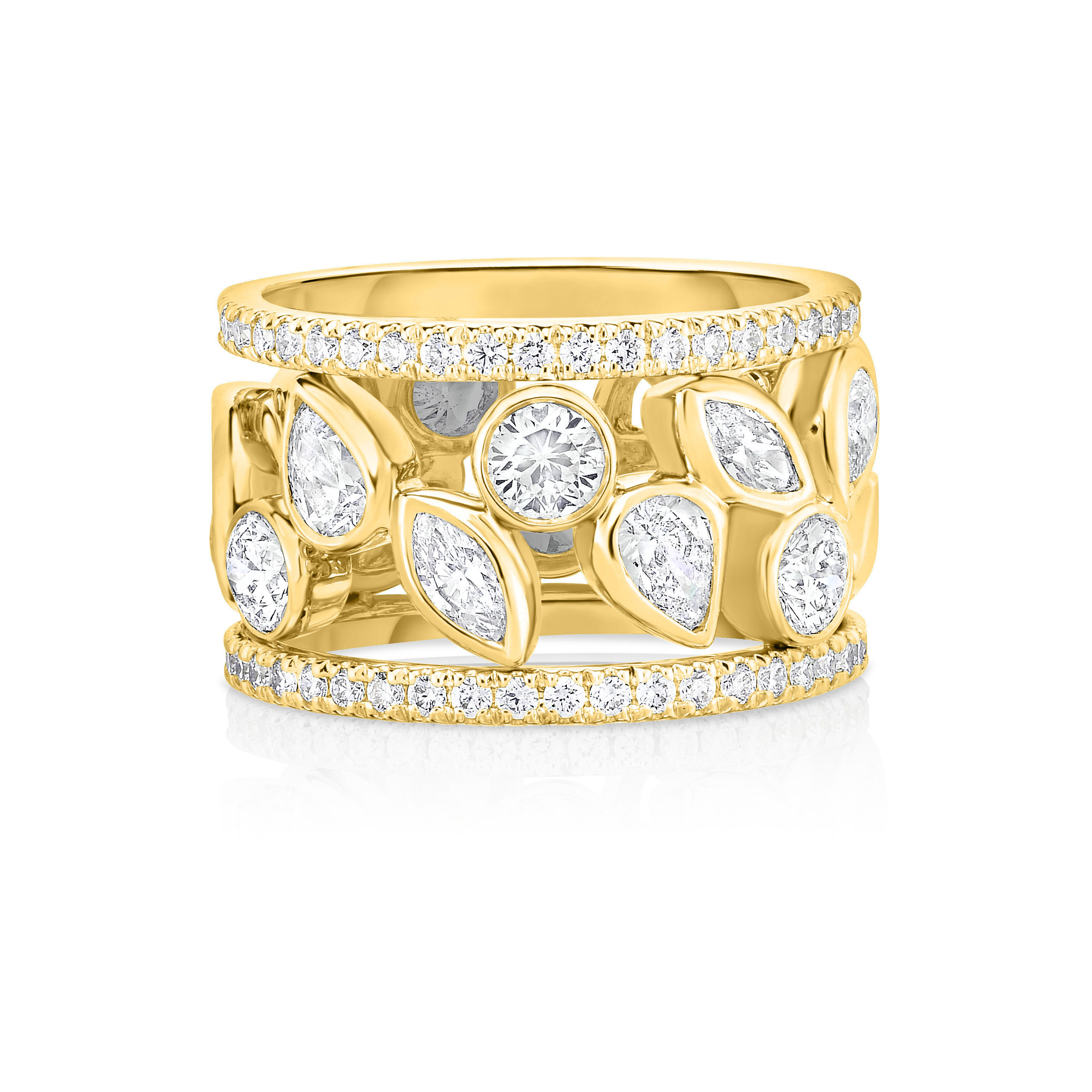 18k Yellow Gold Cento Pave Diamond Wide Ring