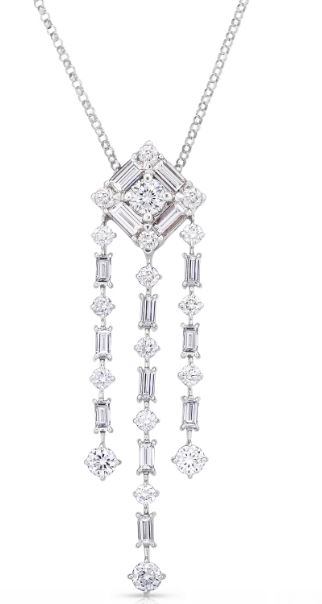 18k White Gold Classic Diamond Baguette Chandellier Necklace - Fg Vs-si