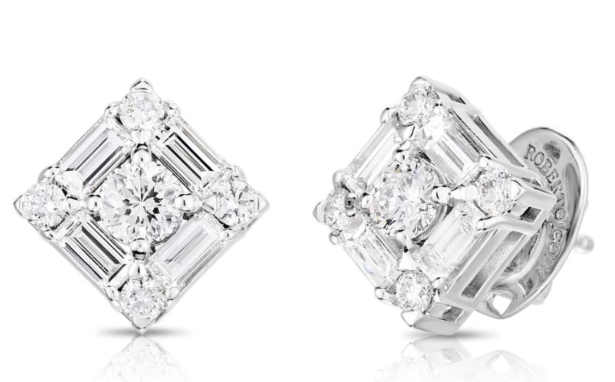 18k White Gold Classic Diamond Squared Baguette Stud Earrings - Fg Vs-si