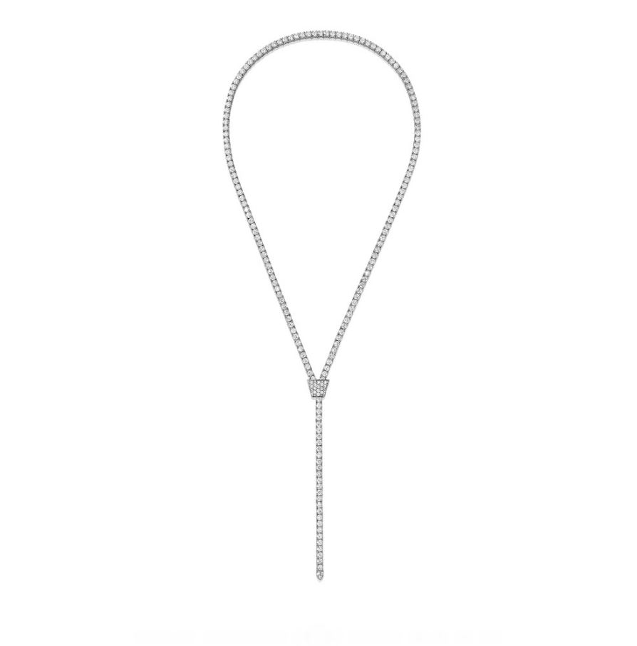 18k White Gold Classic Diamond Lariat Necklace - 24 Inch