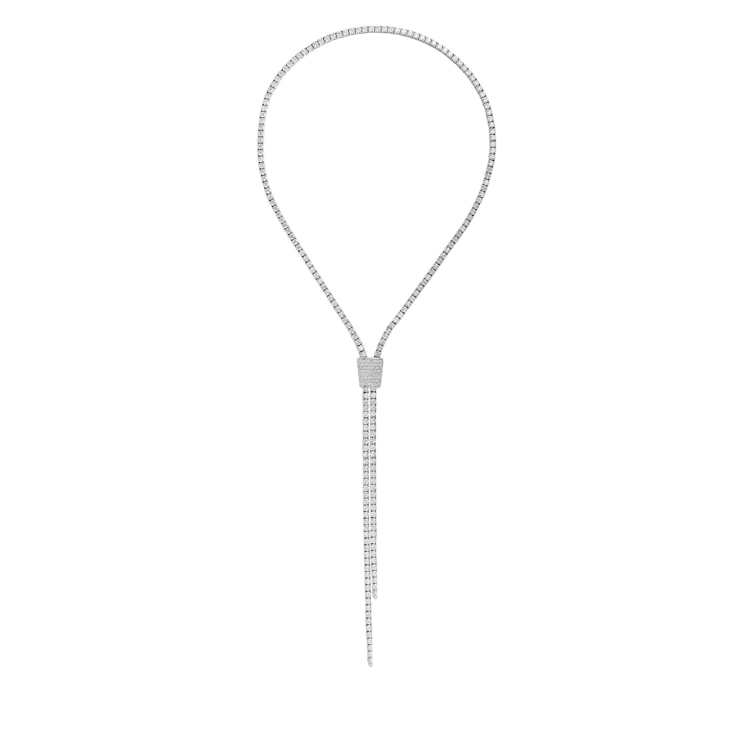 18k White Gold Classic Diamond Double Lariat Zipper Necklace - 7ct 29inch