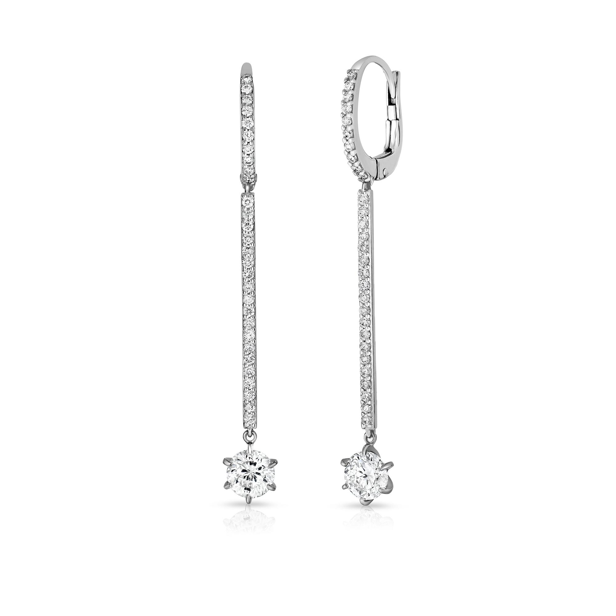 18k White Gold Classic Diamond Short Matchstick Pave Diamond Earrings