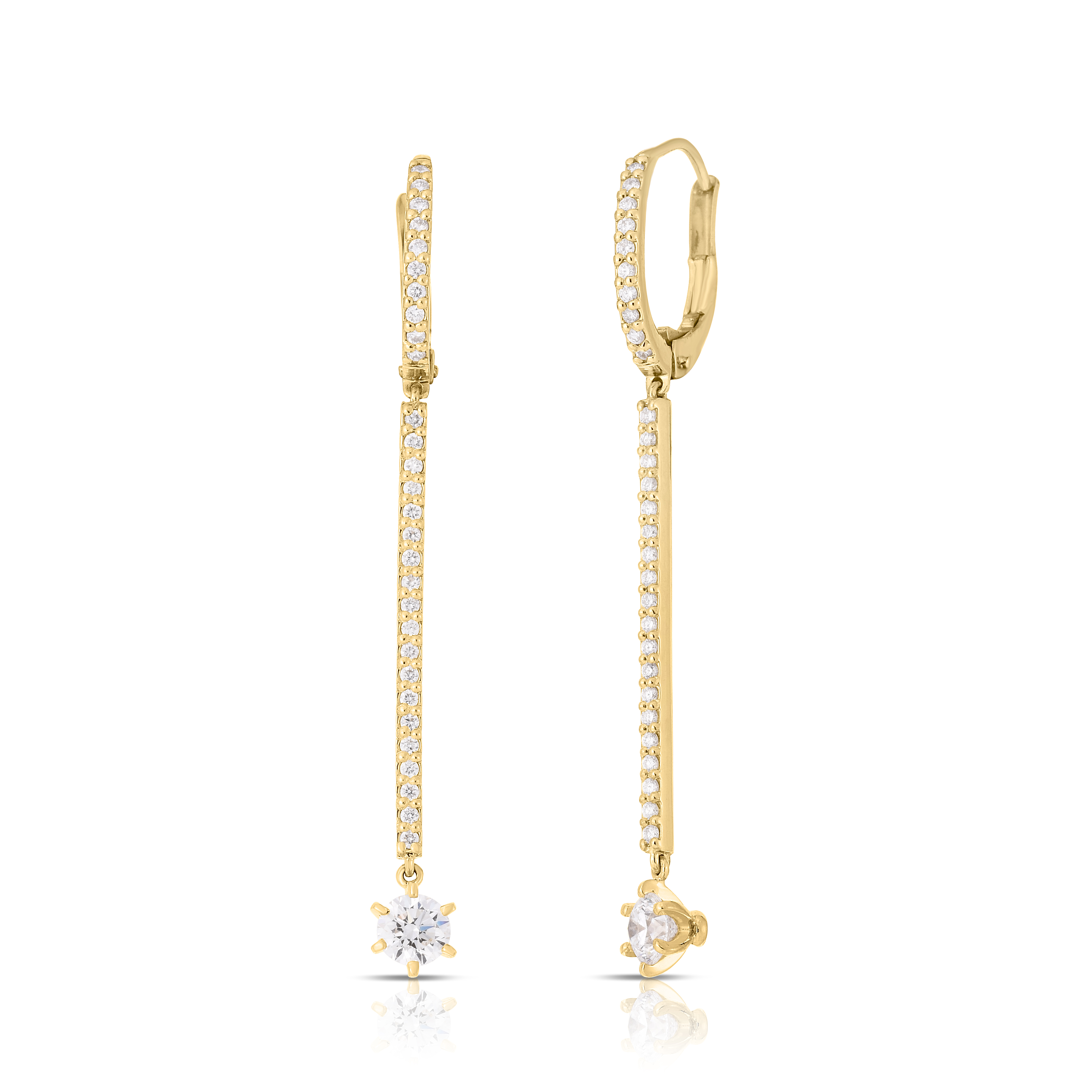 18k Yellow Gold Classic Diamond Short Matchstick Pave Diamond Earrings