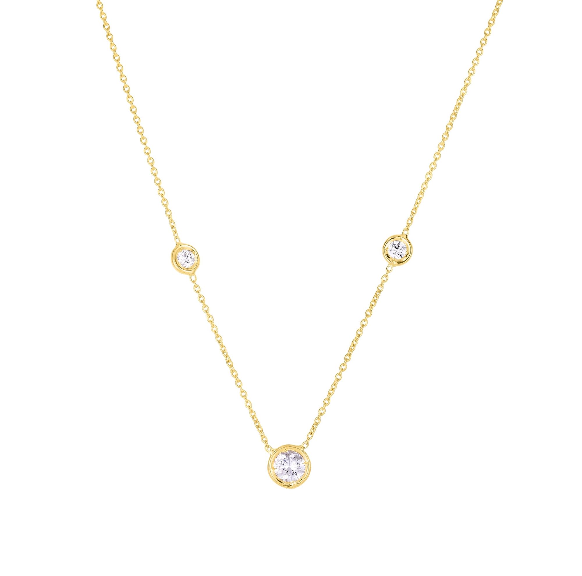 18k Yellow Gold Diamonds By The Inch Mixed Size Three Station Necklace