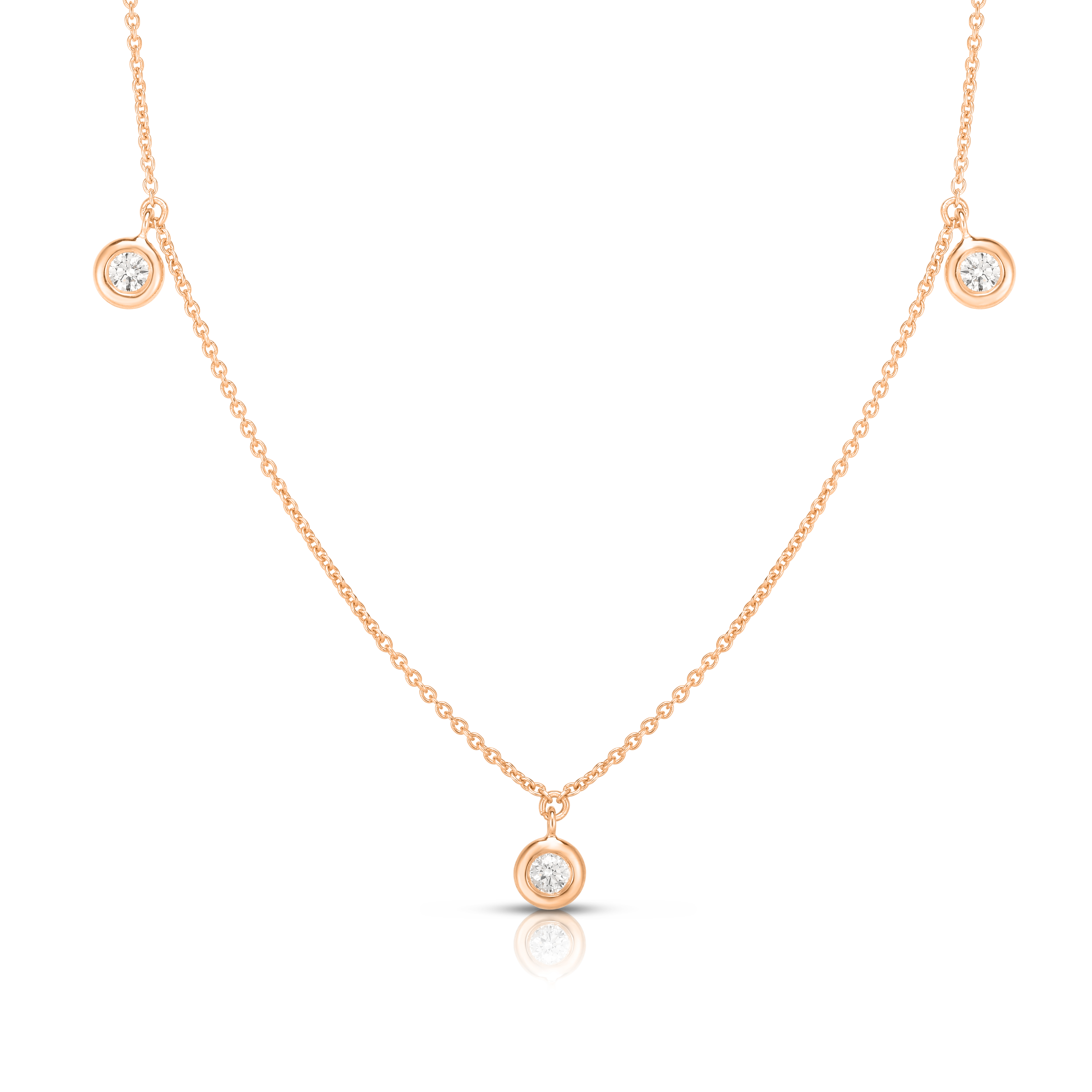 18k Rose Gold Diamonds By The Inch Dangling Three Station Necklace