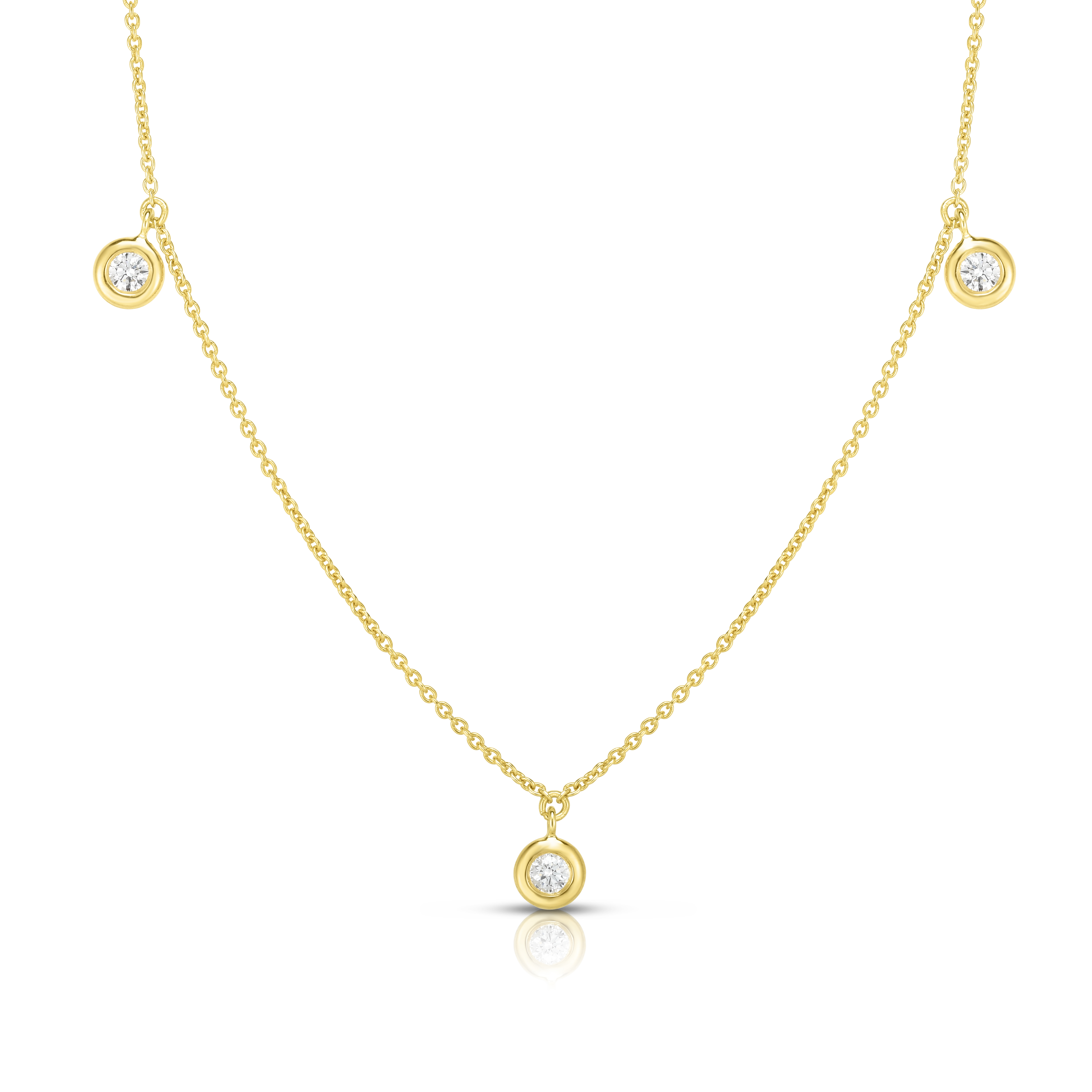 18k Yellow Gold Diamonds By The Inch Dangling Three Station Necklace
