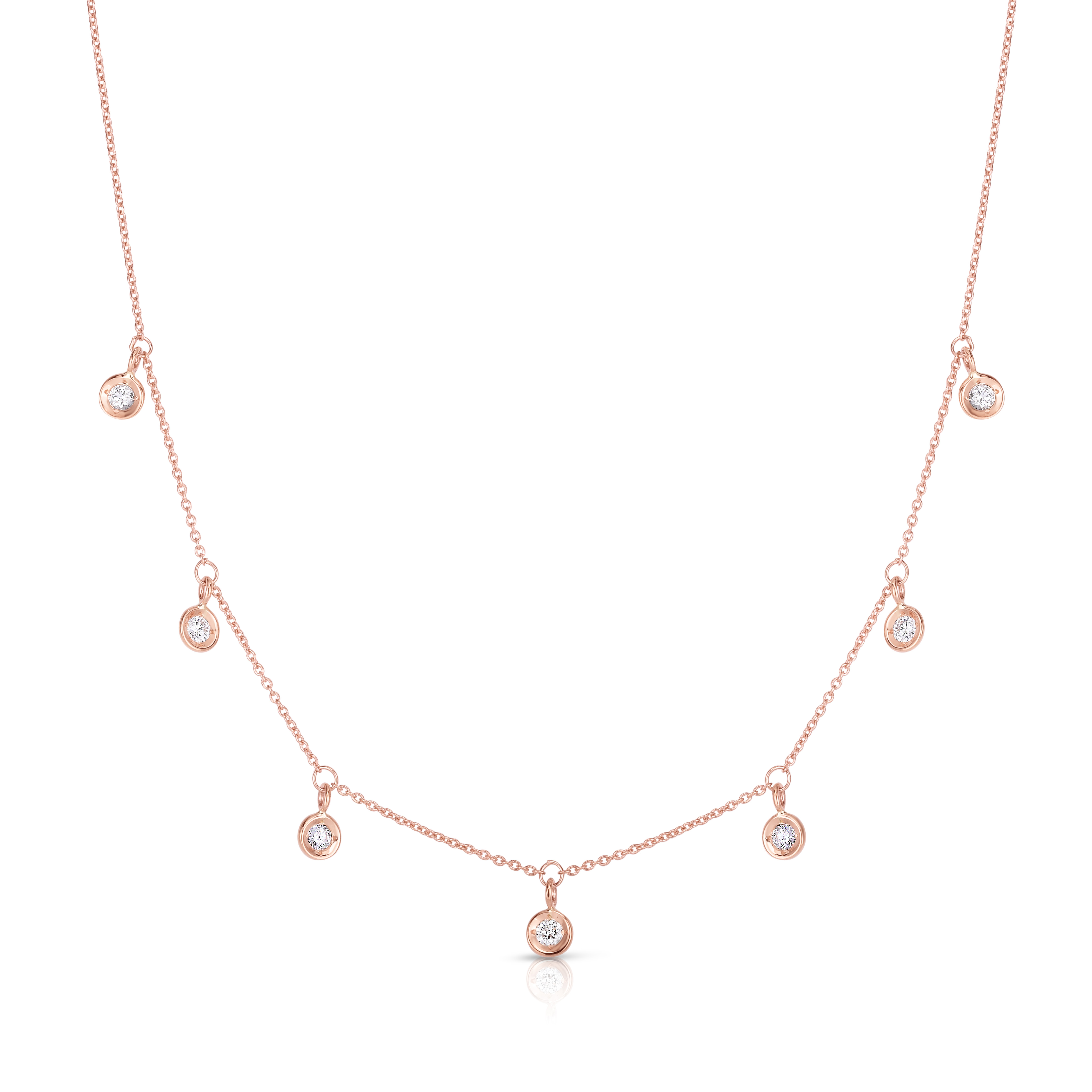 18k Rose Gold Diamonds By The Inch Dangling Seven Station Necklace