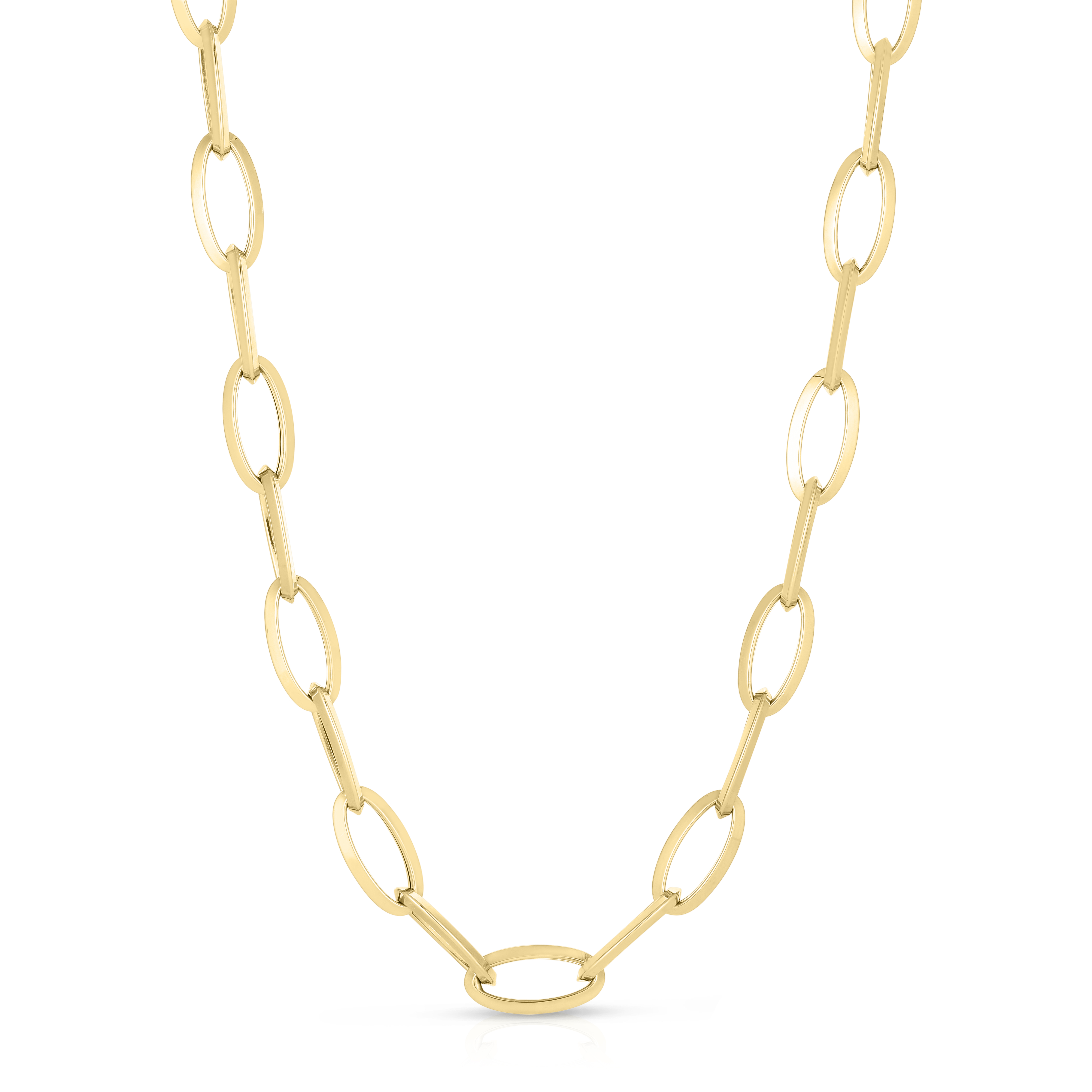 18k Yellow Designer Gold Knife Edge Oval Link Necklace