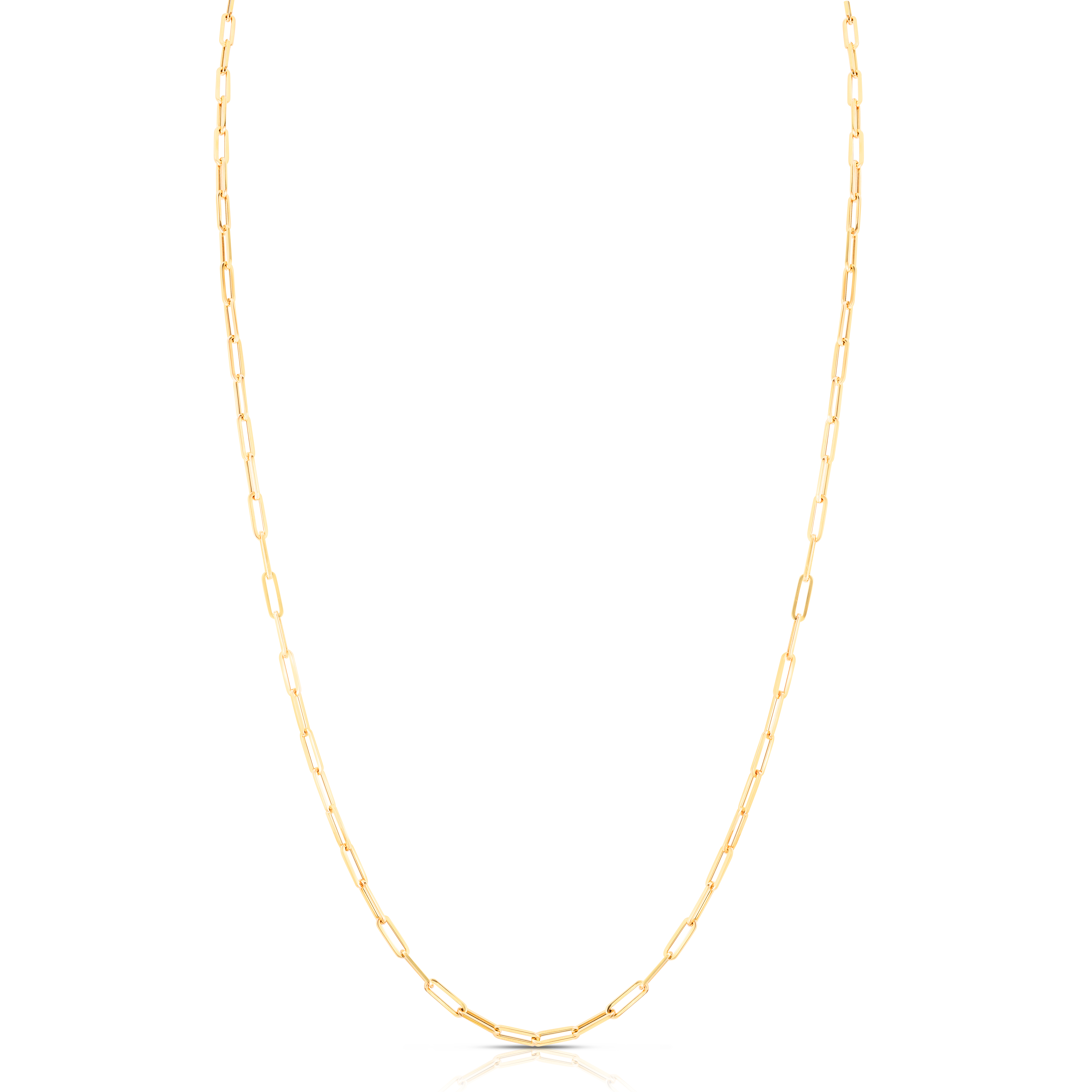 18k Yellow Designer Gold Long Thin Paperclip Link Necklace