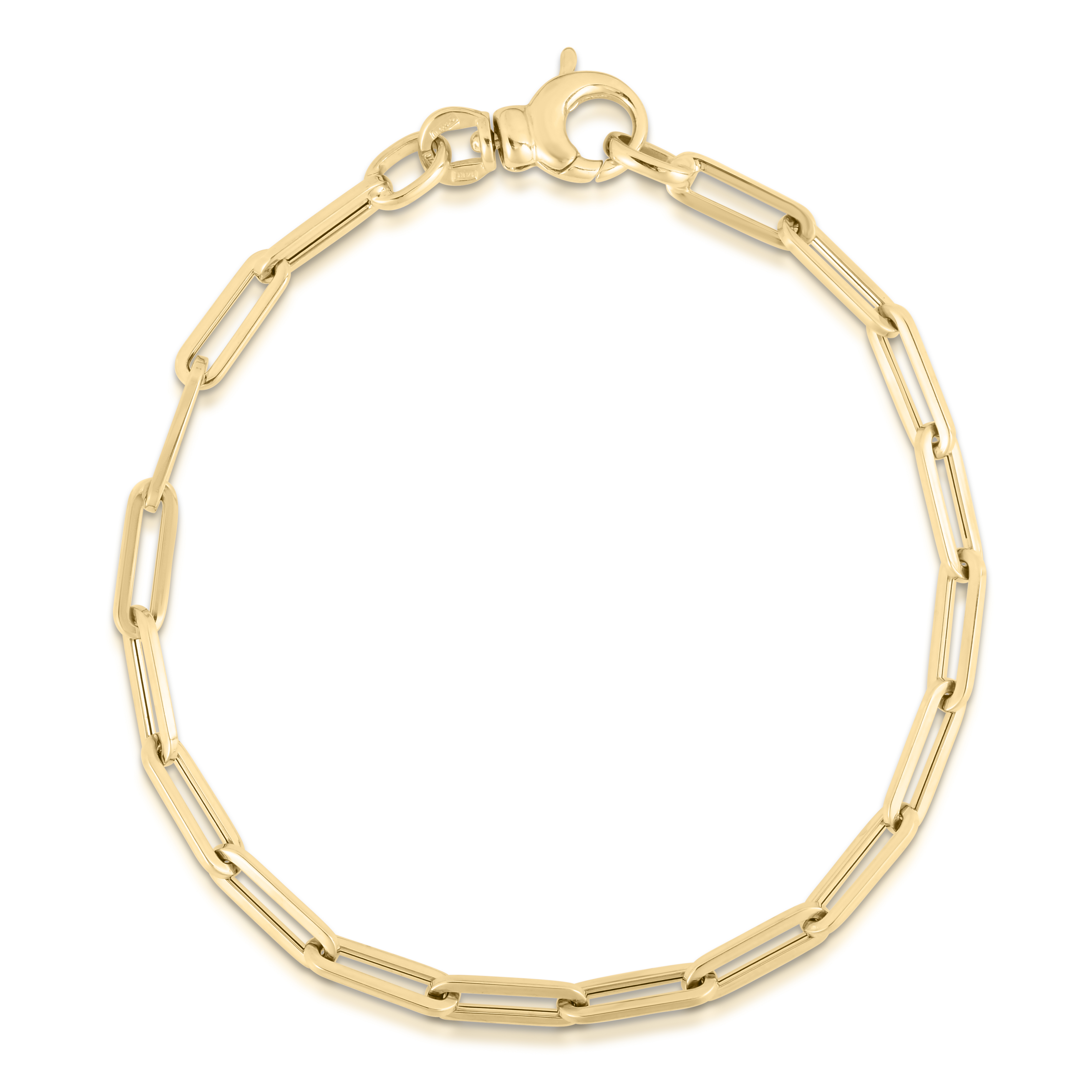 18k Yellow Designer Gold Long Thin Paperclip Link Bracelet