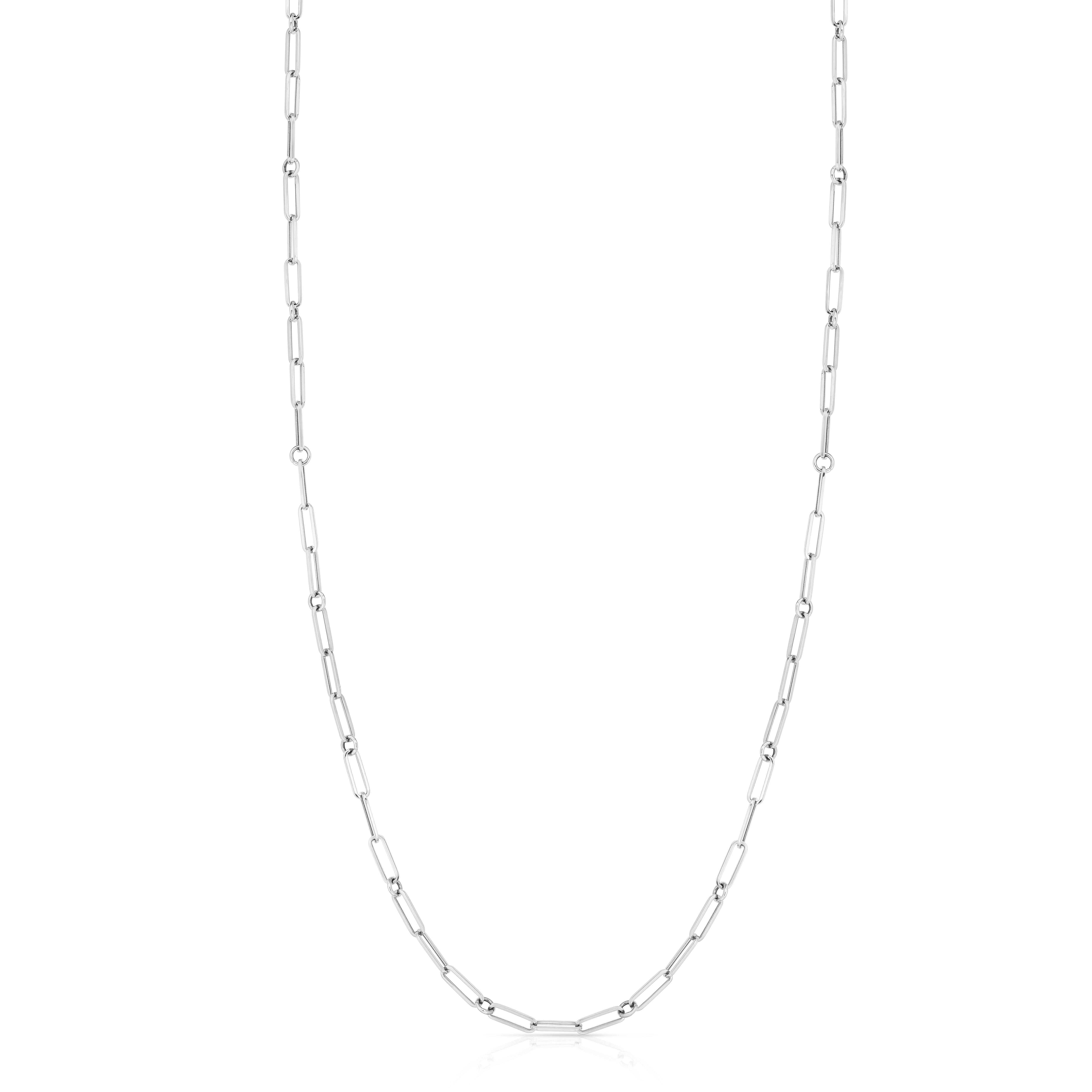 18k White Designer Gold Paperclip & Round Link Necklace