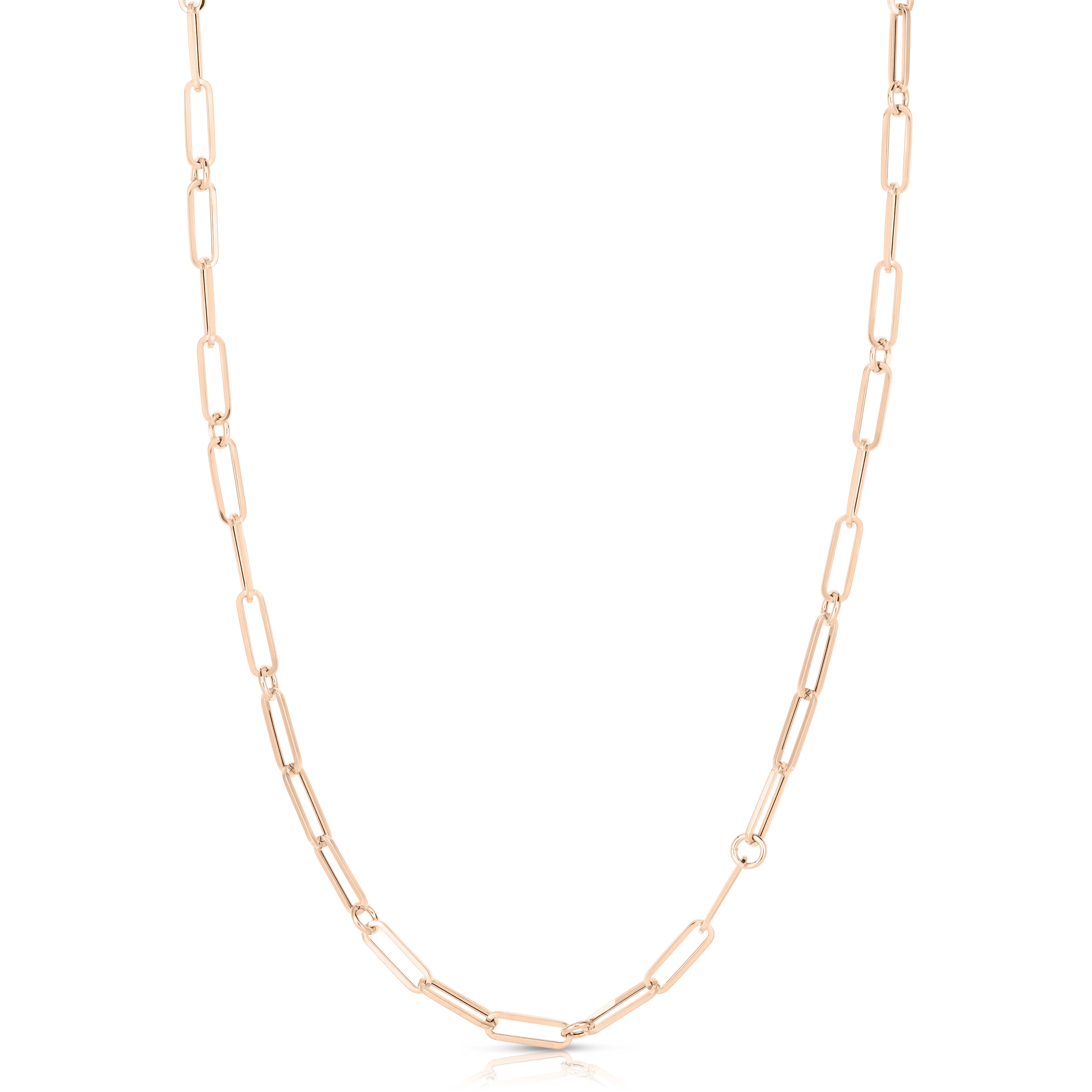 18k Rose Designer Gold Paperclip & Round Link Necklace