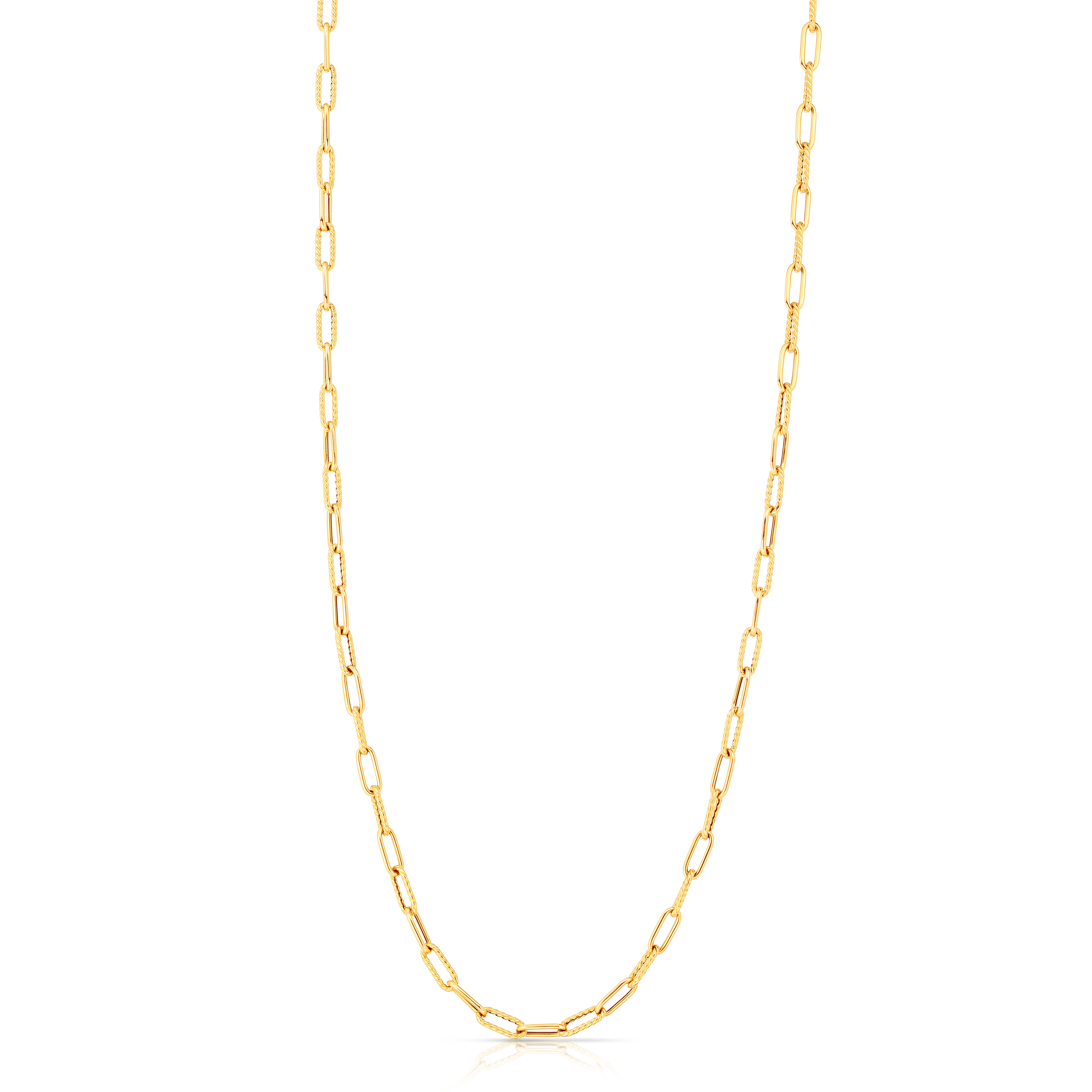 18k Yellow Designer Gold Alternating Polished & Fluted Paperclip Link Necklace