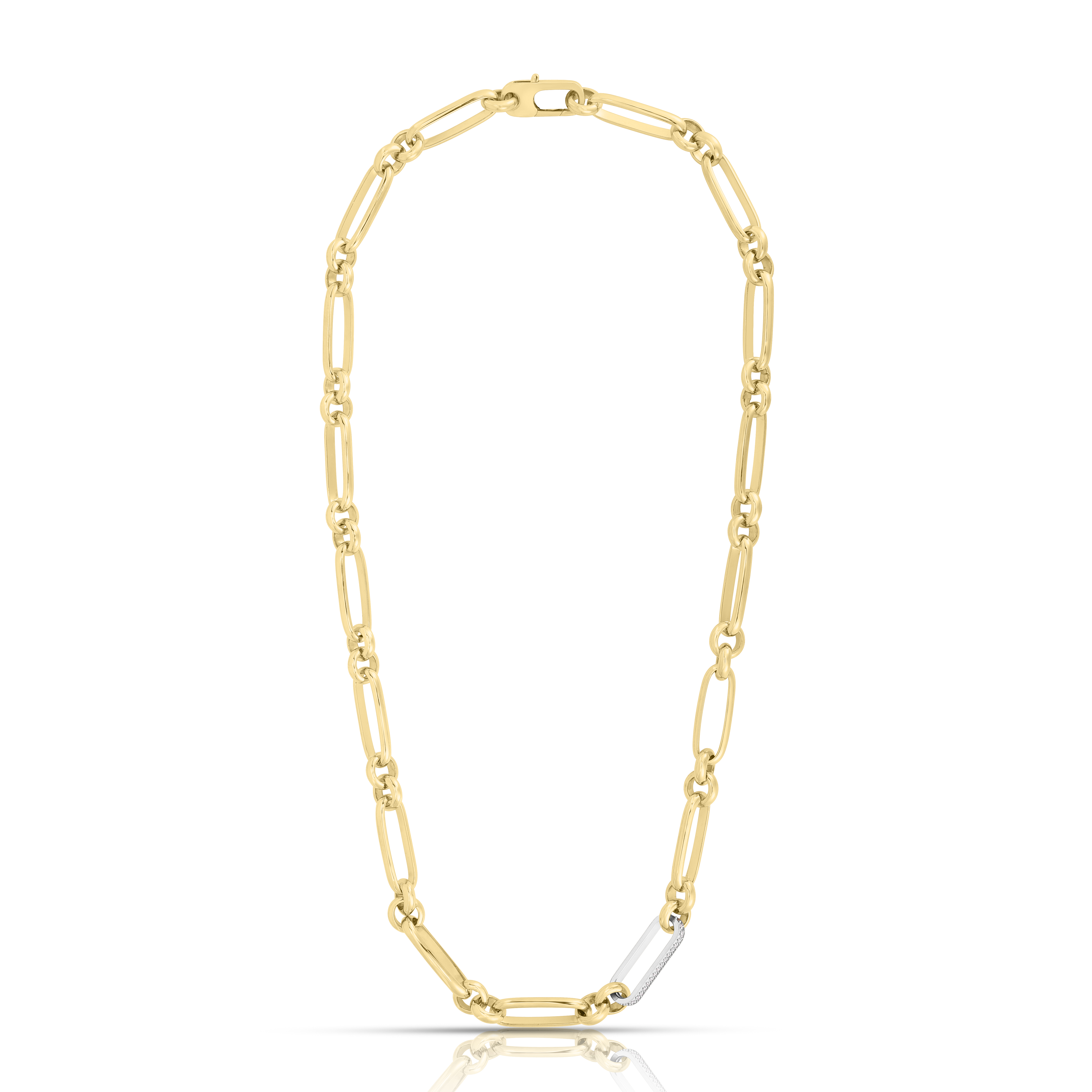18k Yellow/white Designer Gold Mixed & Diamond Link Necklace
