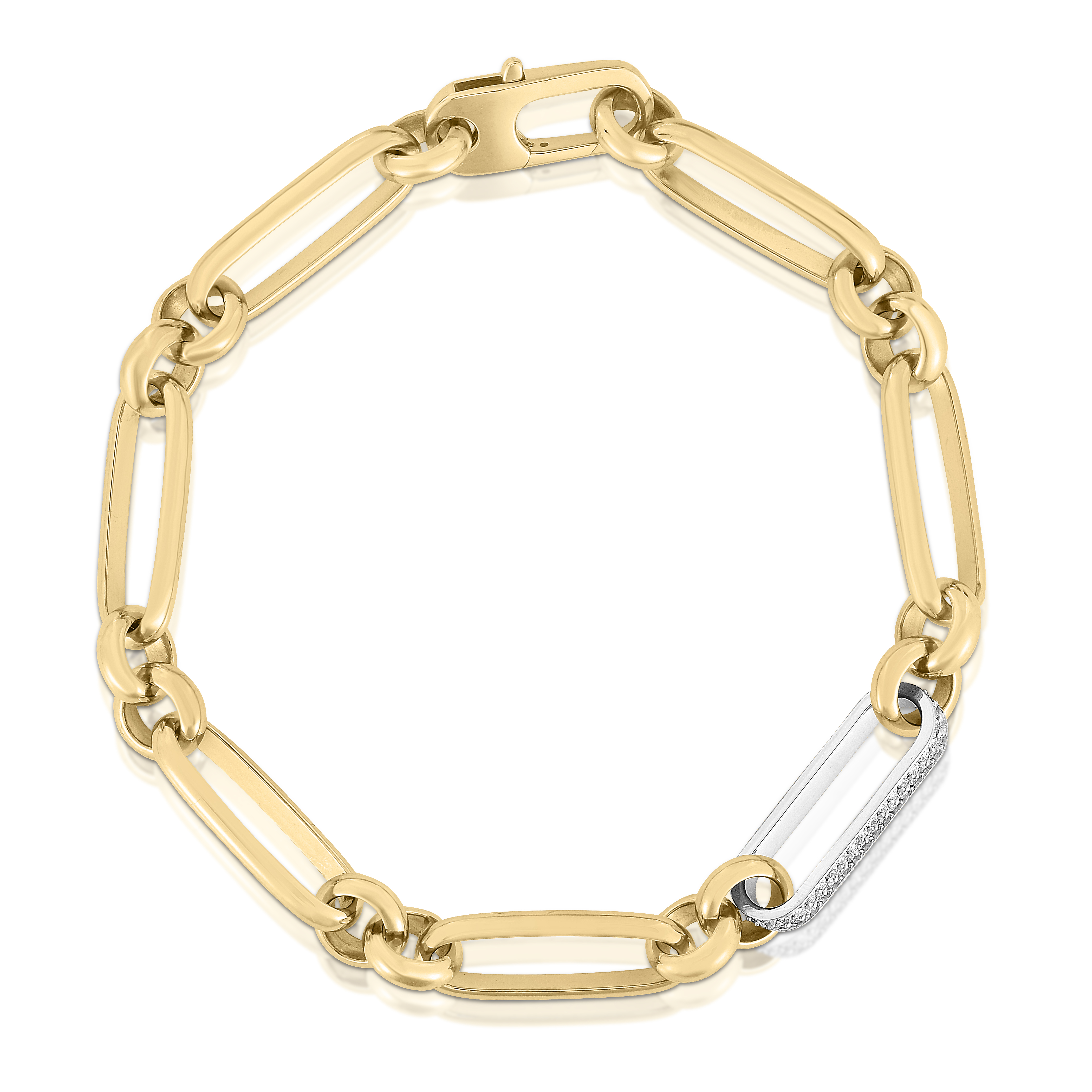 18k Yellow/white Designer Gold Mixed & Diamond Link Bracelet