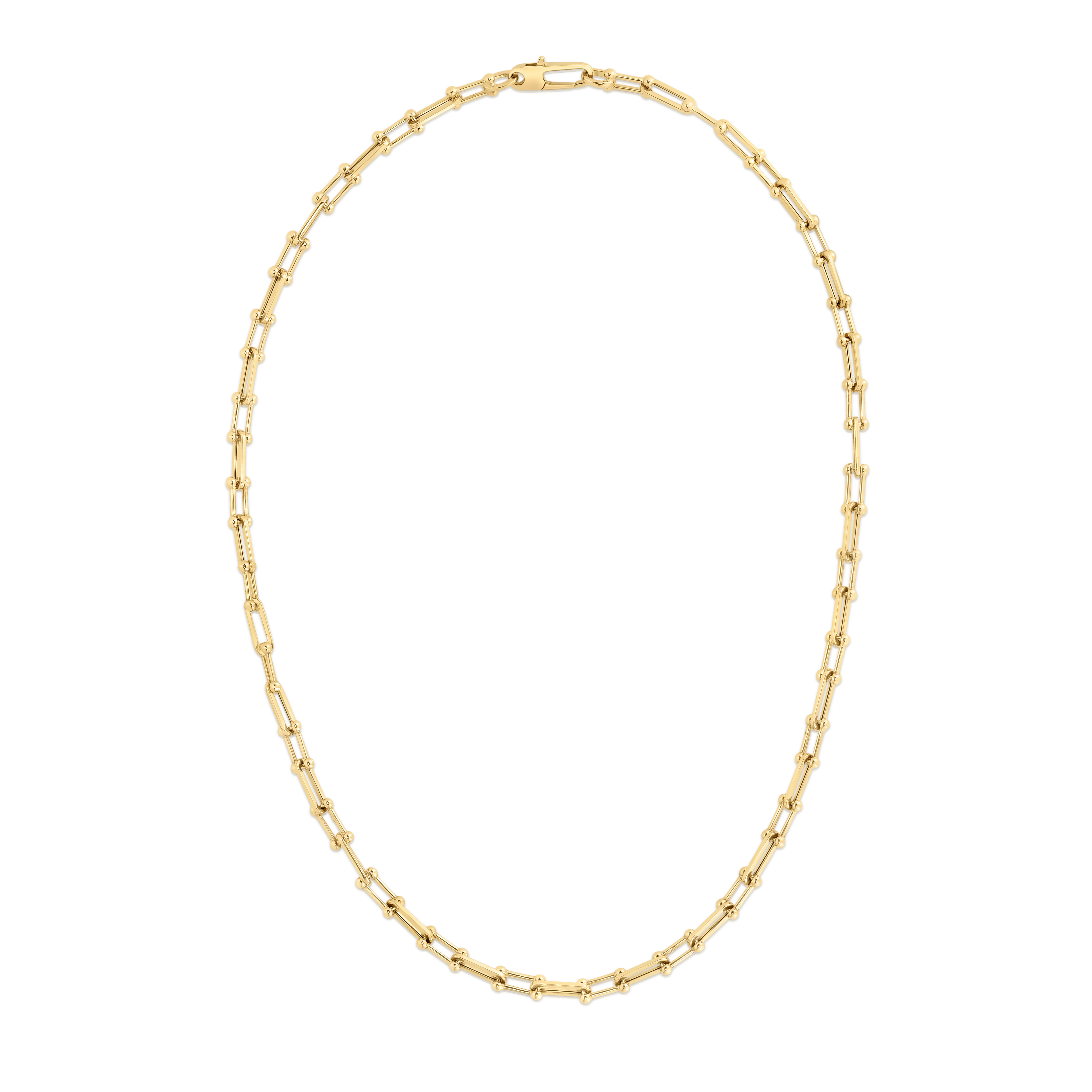 18k Yellow Designer Gold Alternating Beaded End & Paperclip Link Necklace