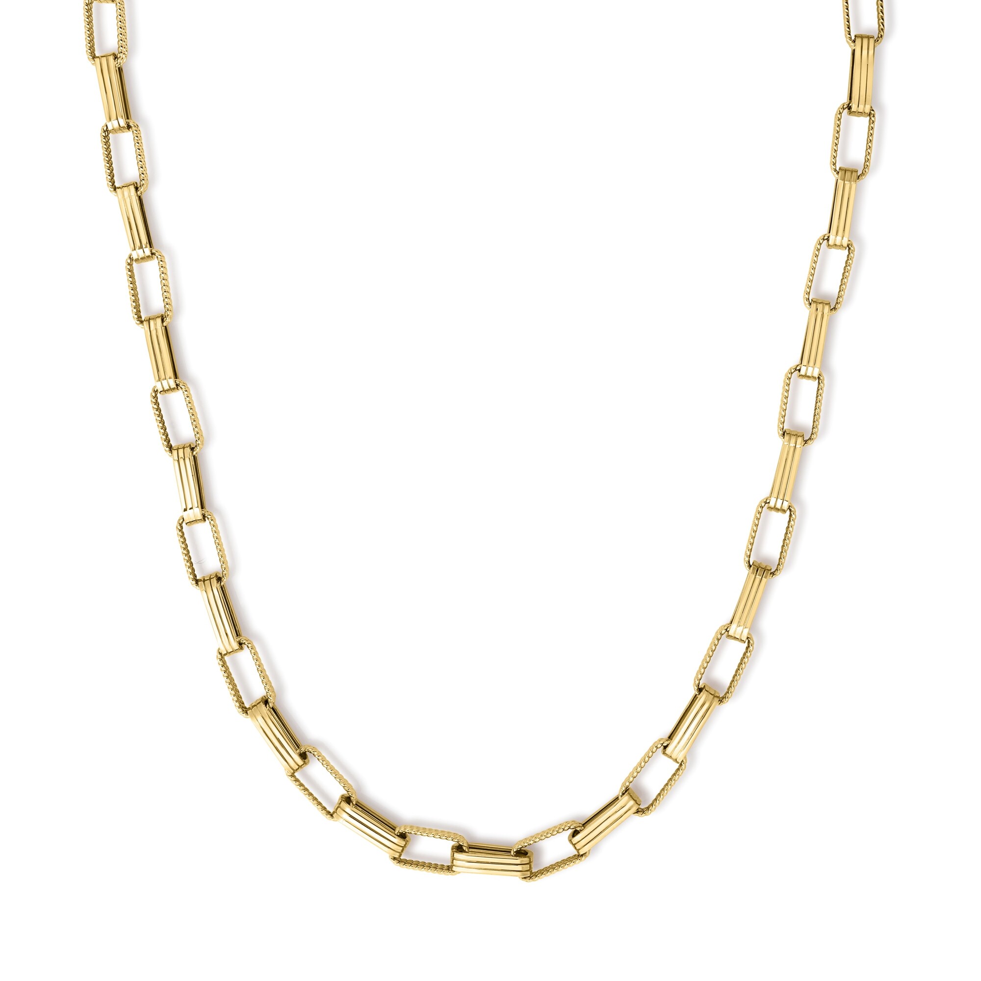 18k Yellow Designer Gold Chain Alternating Rectangular Link Chain Necklace