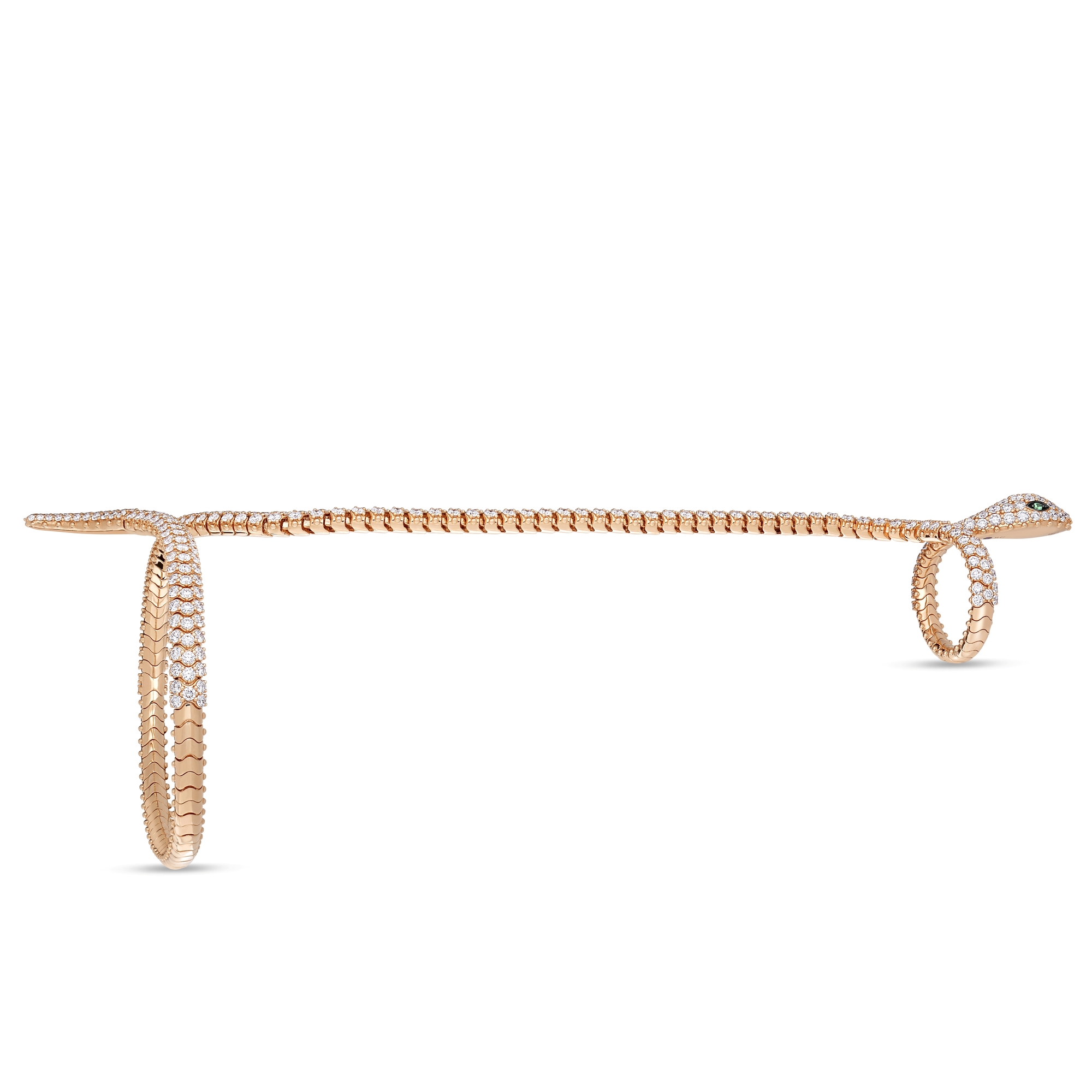 18k Rose Gold Cobra Diamond And Green Garnet Snake Cuff Bangle/ring