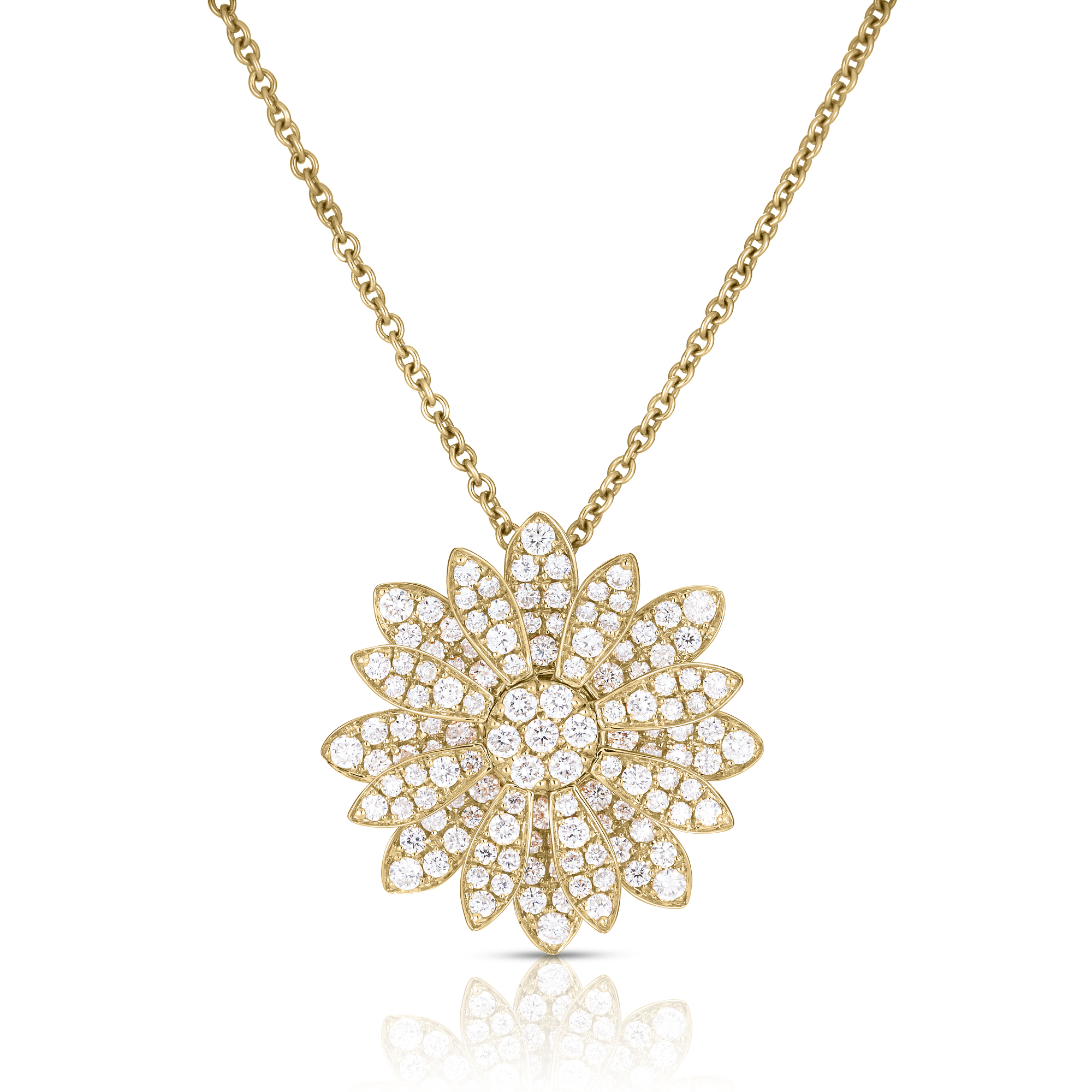 18k Yellow Gold Margherita Pave Diamond Flower Necklace