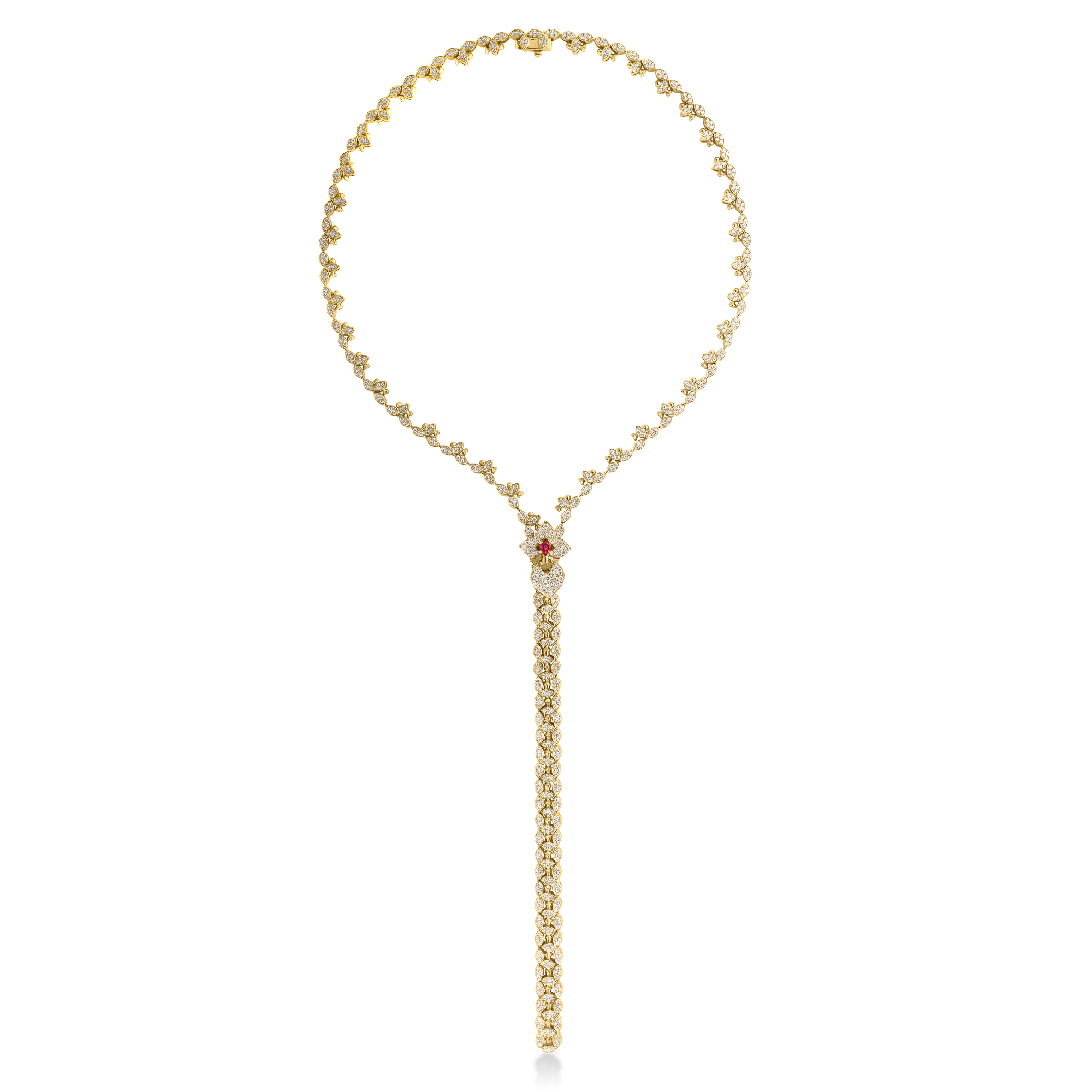 18k Yellow Gold Venetian Princess Diamond & Rubellite Zipper Necklace