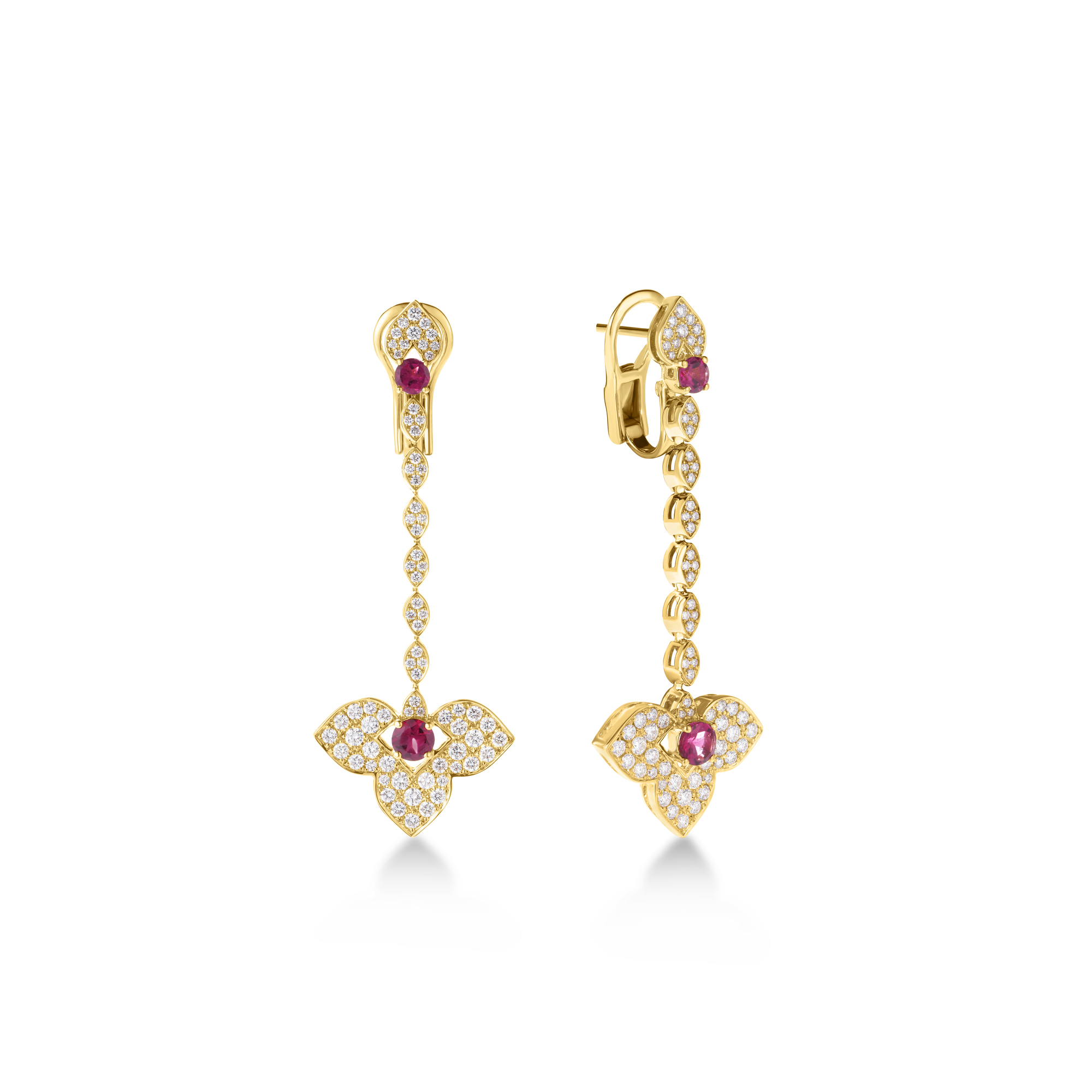 18k Yellow Gold Venetian Princess Diamond & Rubellite Dangle Earrings