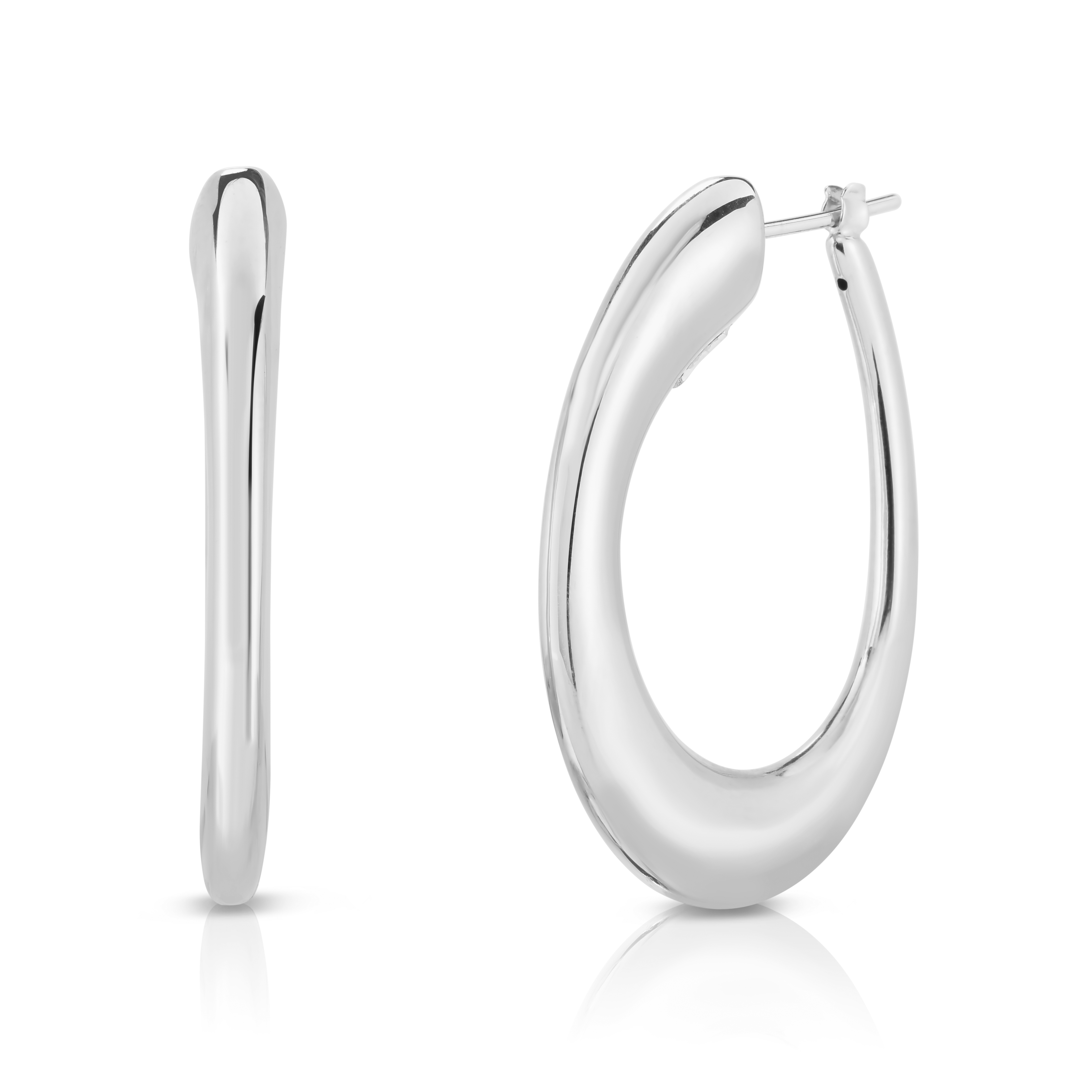 18k White Designer Gold Medium Contoured Hoop Earrings