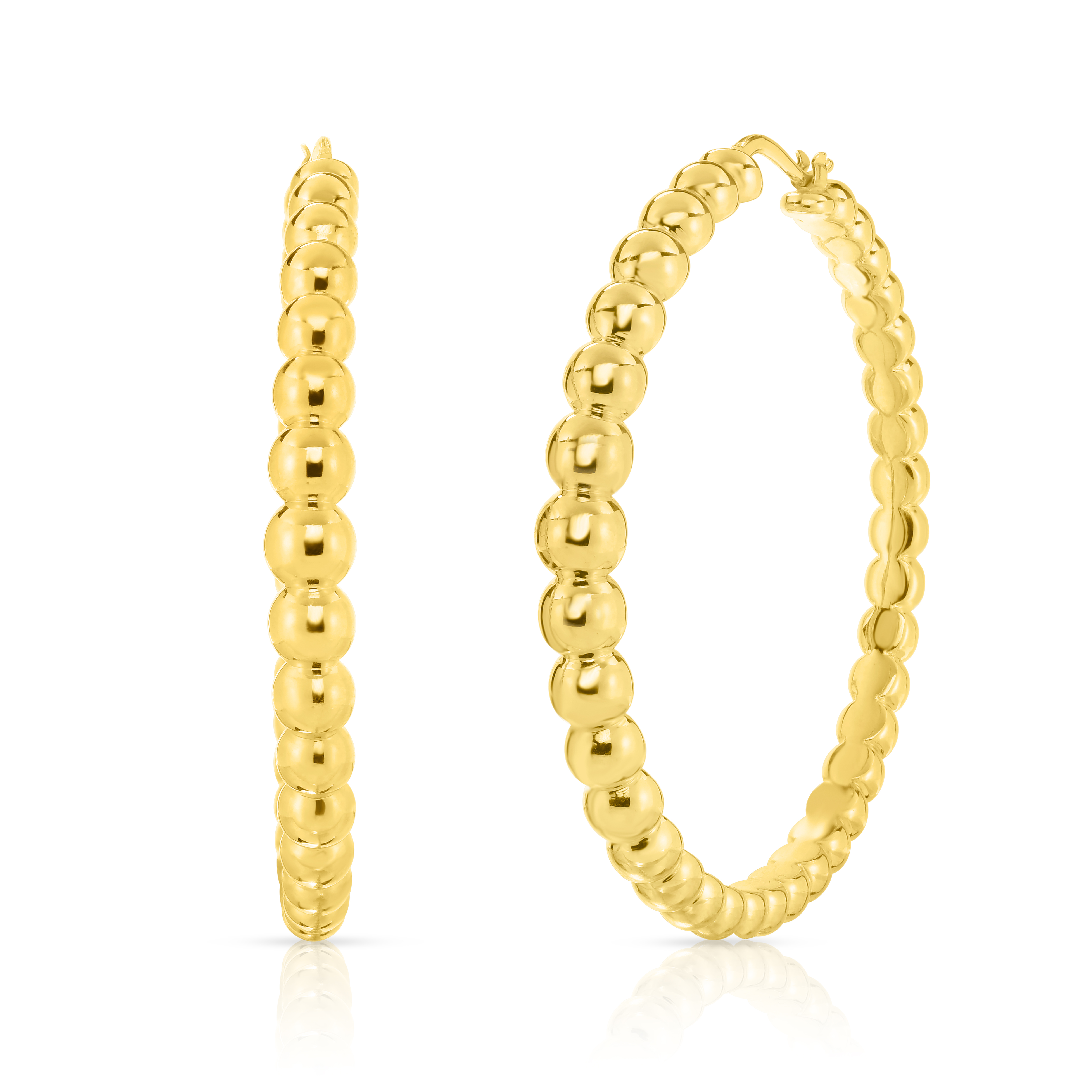 18k Yellow Designer Gold Bead Extra Large Hoop Earrings
