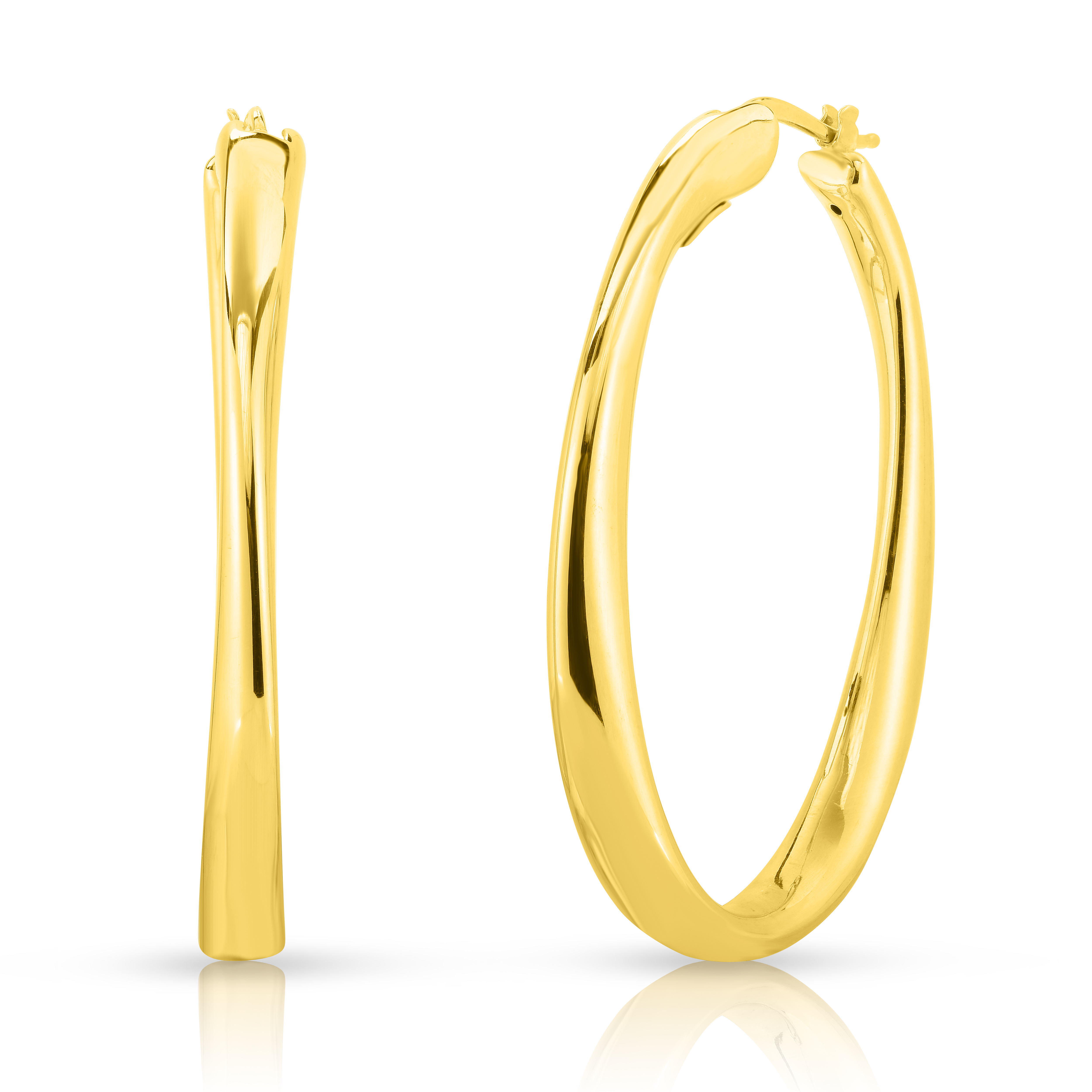 18k Yellow Desinger Gold Large Contoured Hoop Earrings