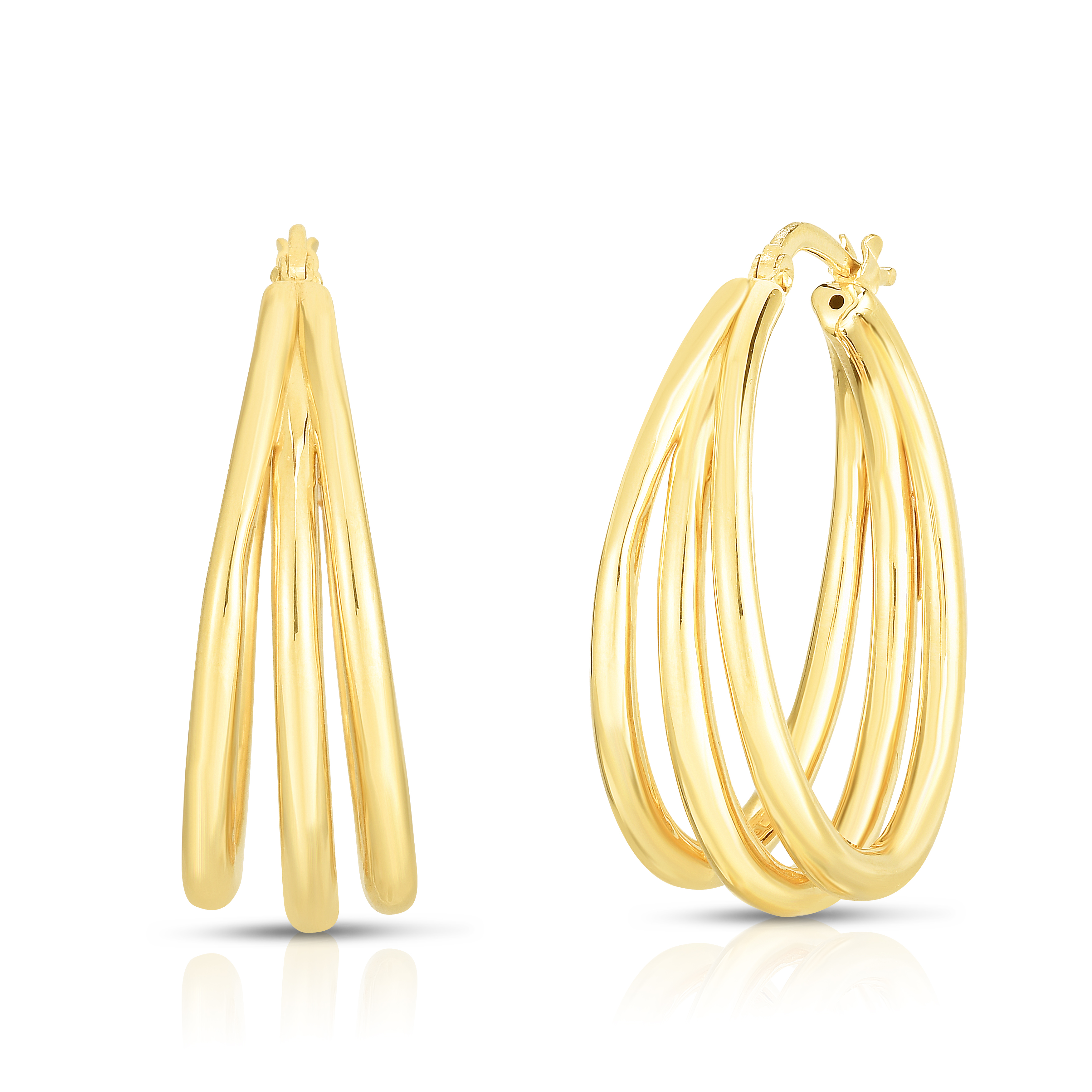 18k Yellow Designer Gold Graduated Thin Triple Hoop Earrings
