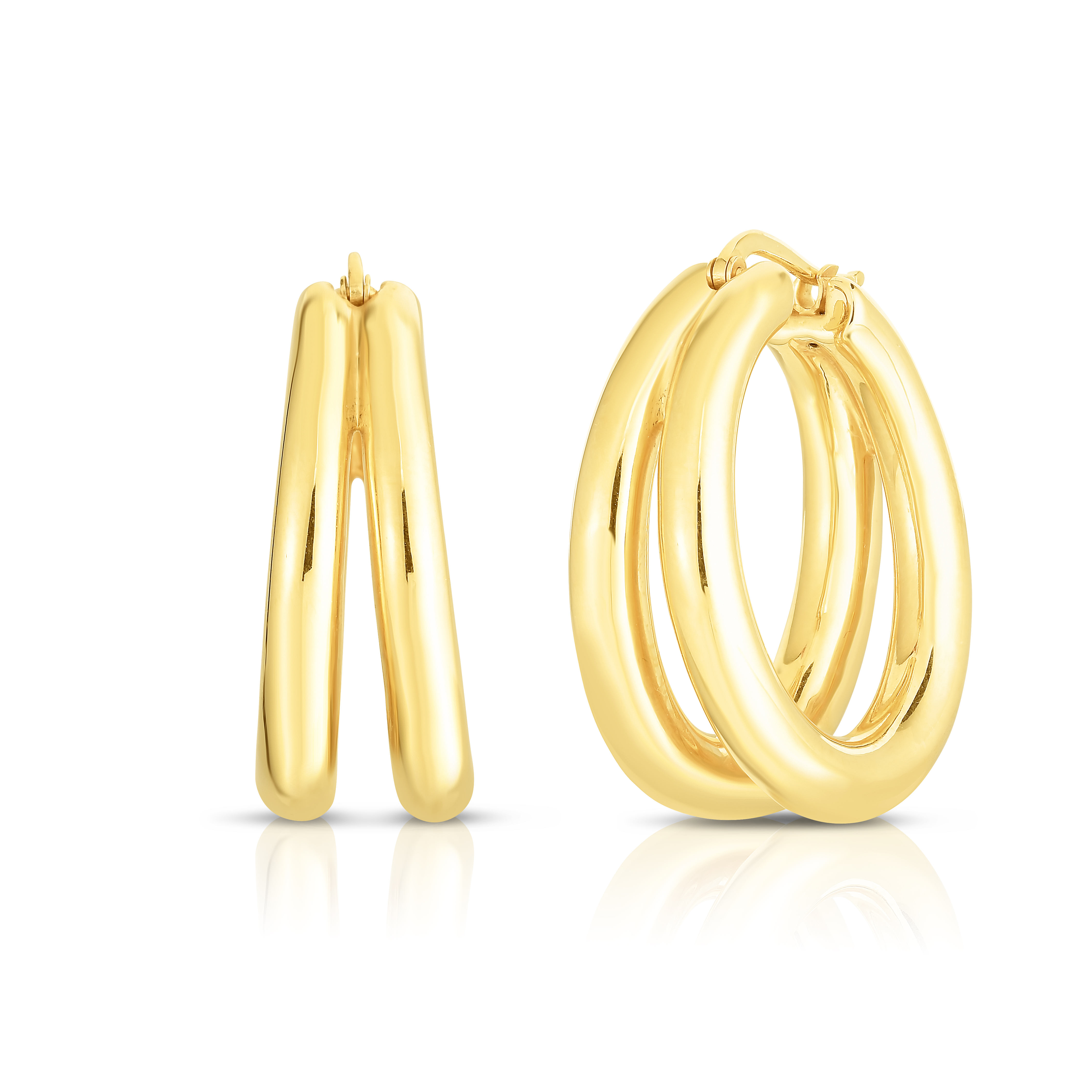 18k Yellow Designer Gold Graduated Thick Double Hoop Earrings