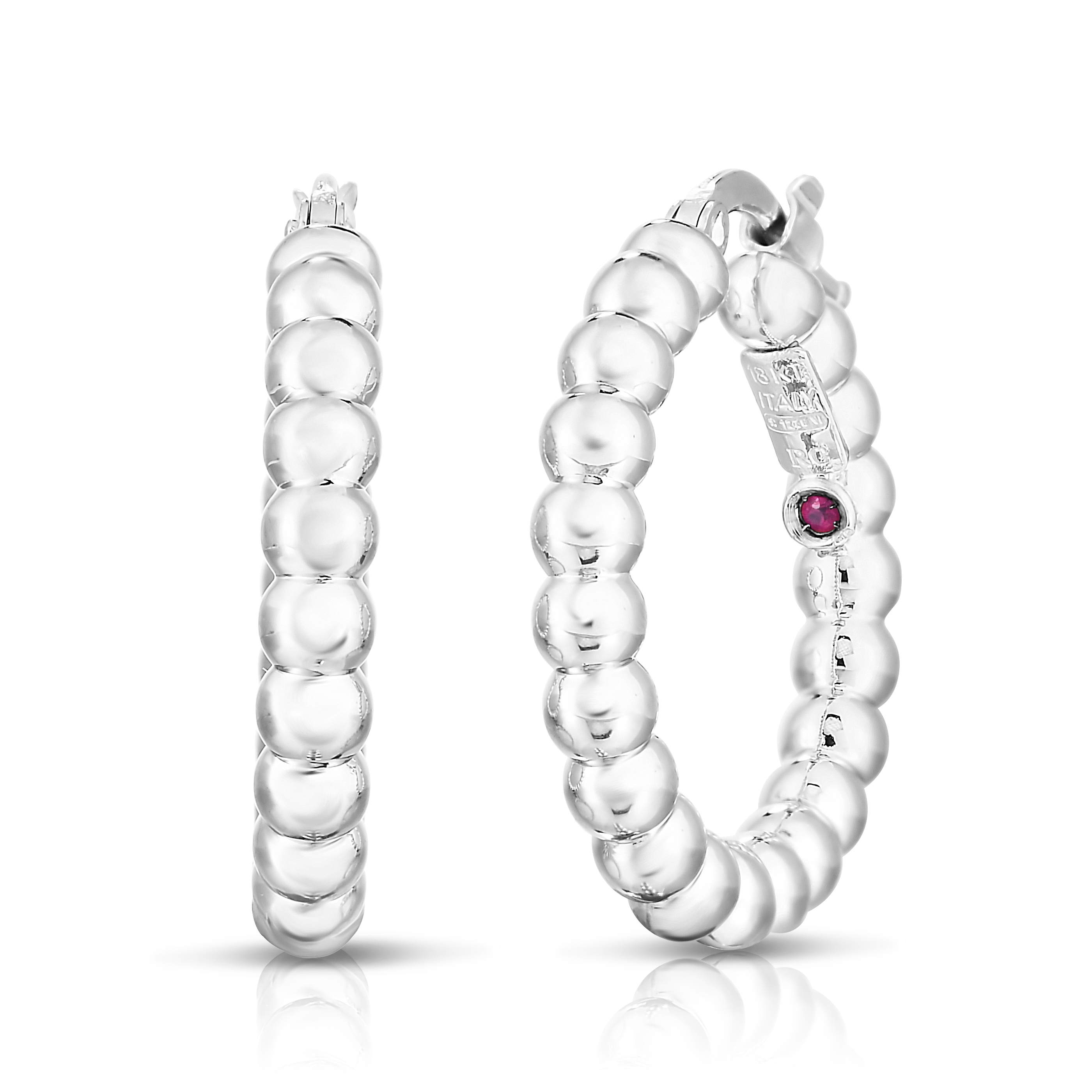 18k White Designer Gold Small Bead Hoop Earrings