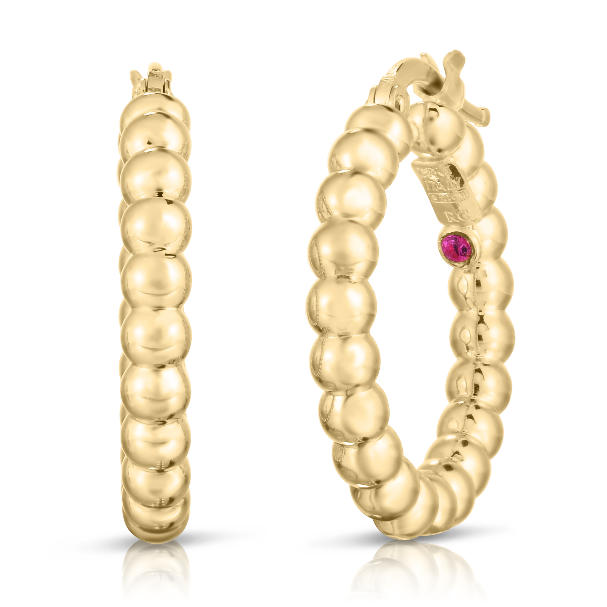 18k Yellow Designer Gold Small Bead Hoop Earrings