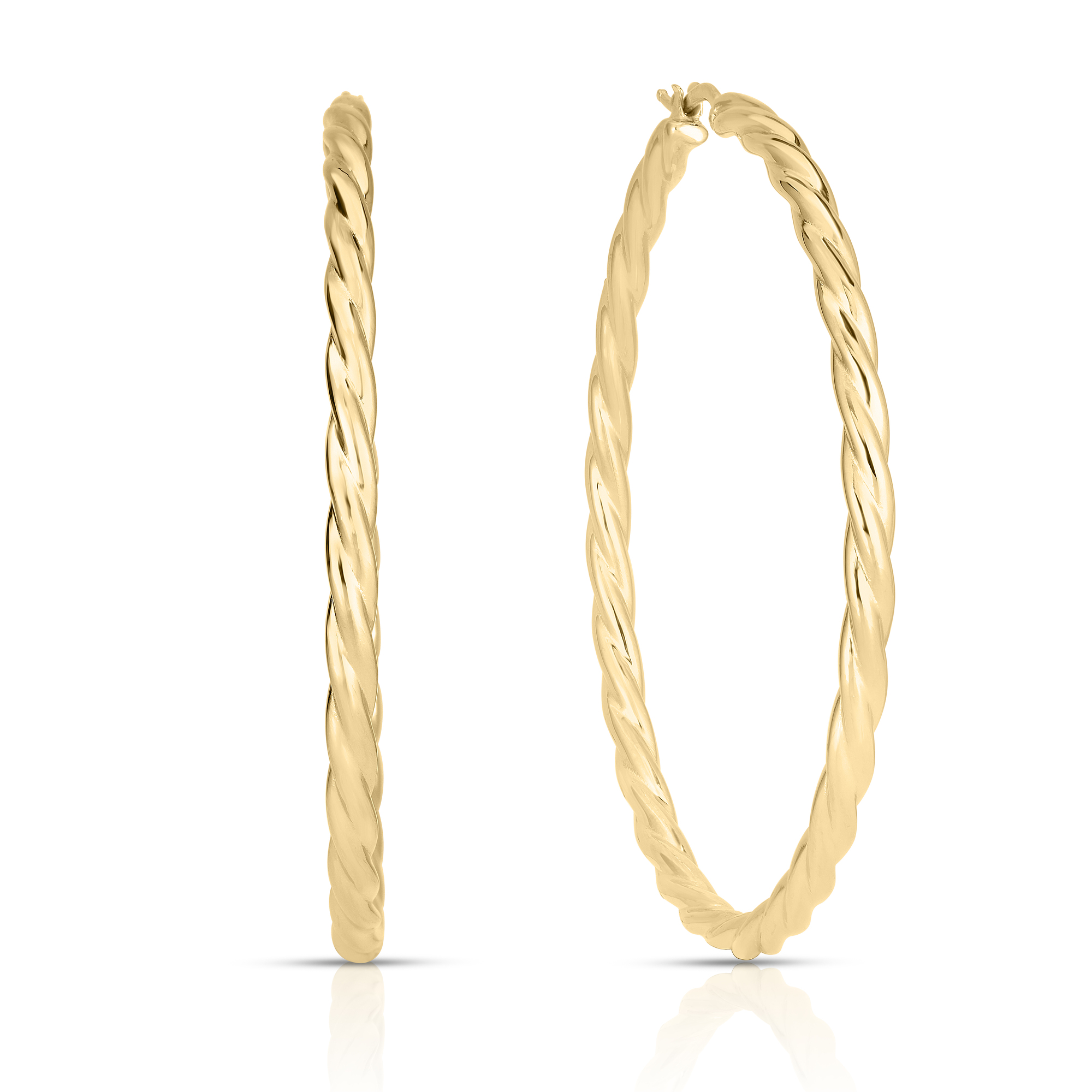 18k Yellow Designer Gold Large Twisted Hoop Earrings