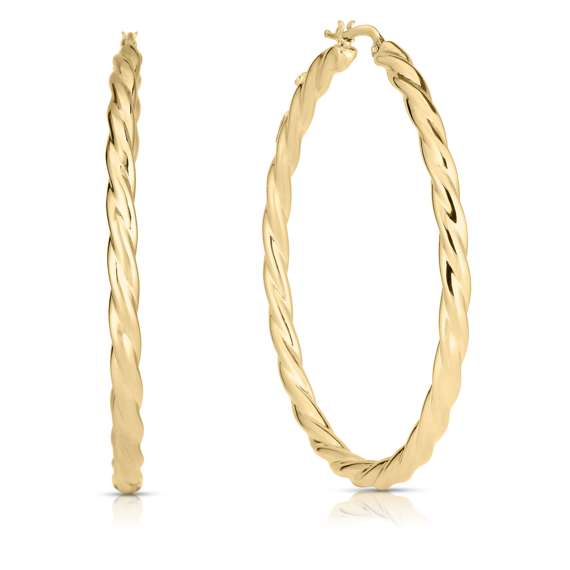 18k Yellow Designer Gold Medium Twisted Hoop Earrings