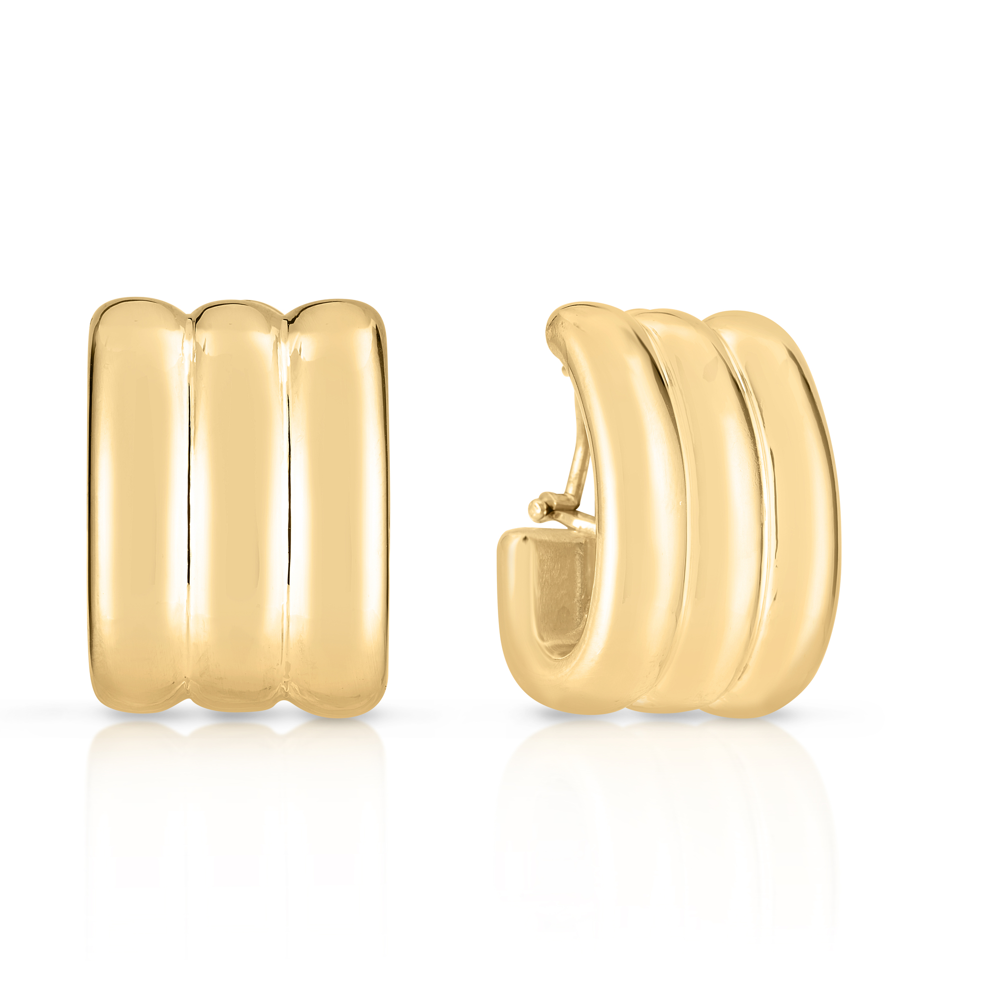 18k Yellow Designer Gold Wide Ridged Earrings
