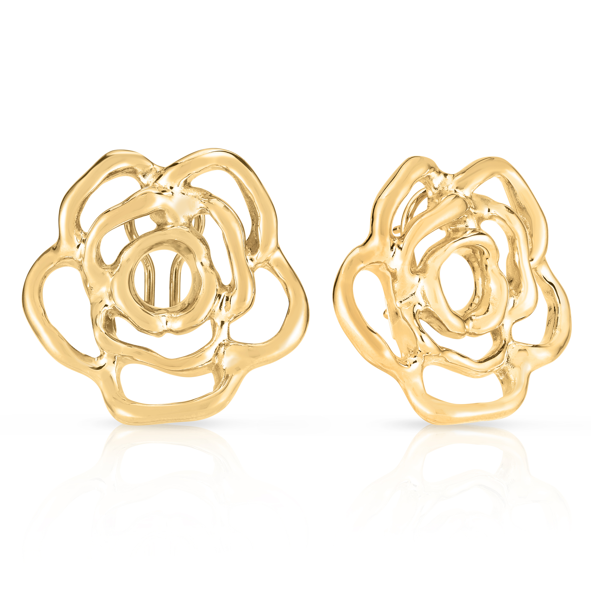 18k Yellow Designer Gold Large Melted Rose Earrings