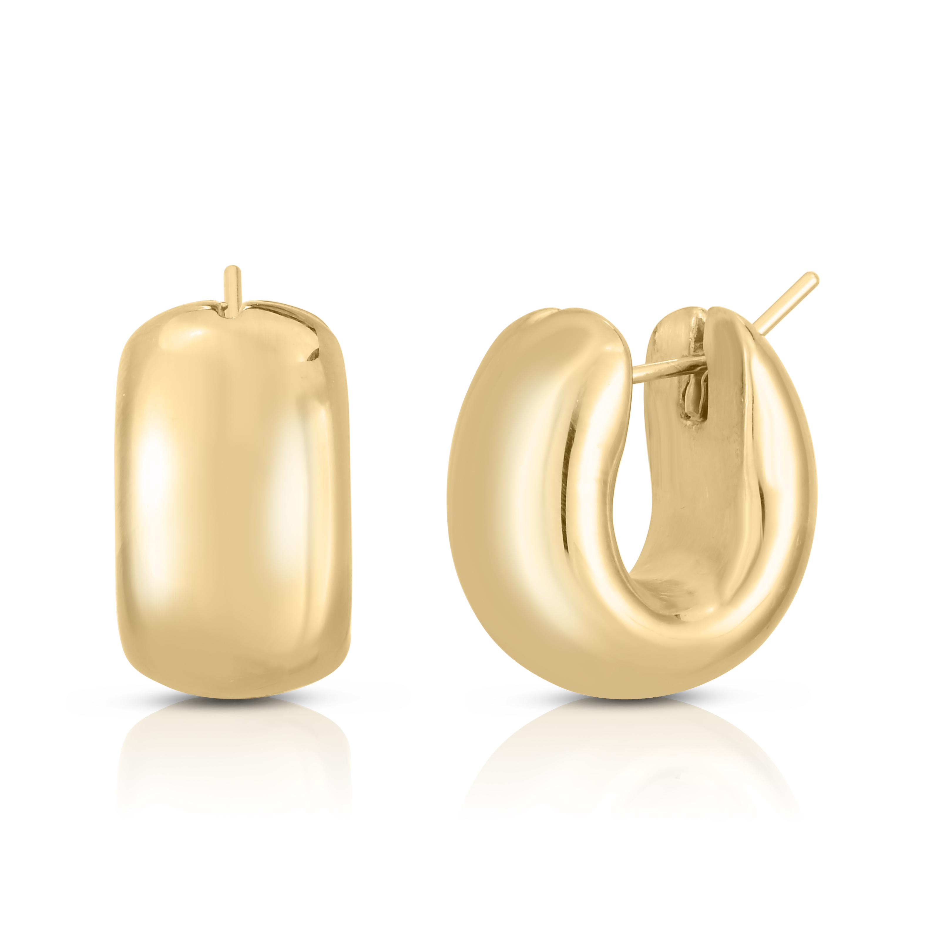 18k Yellow Desinger Gold Wide Huggie Earrings