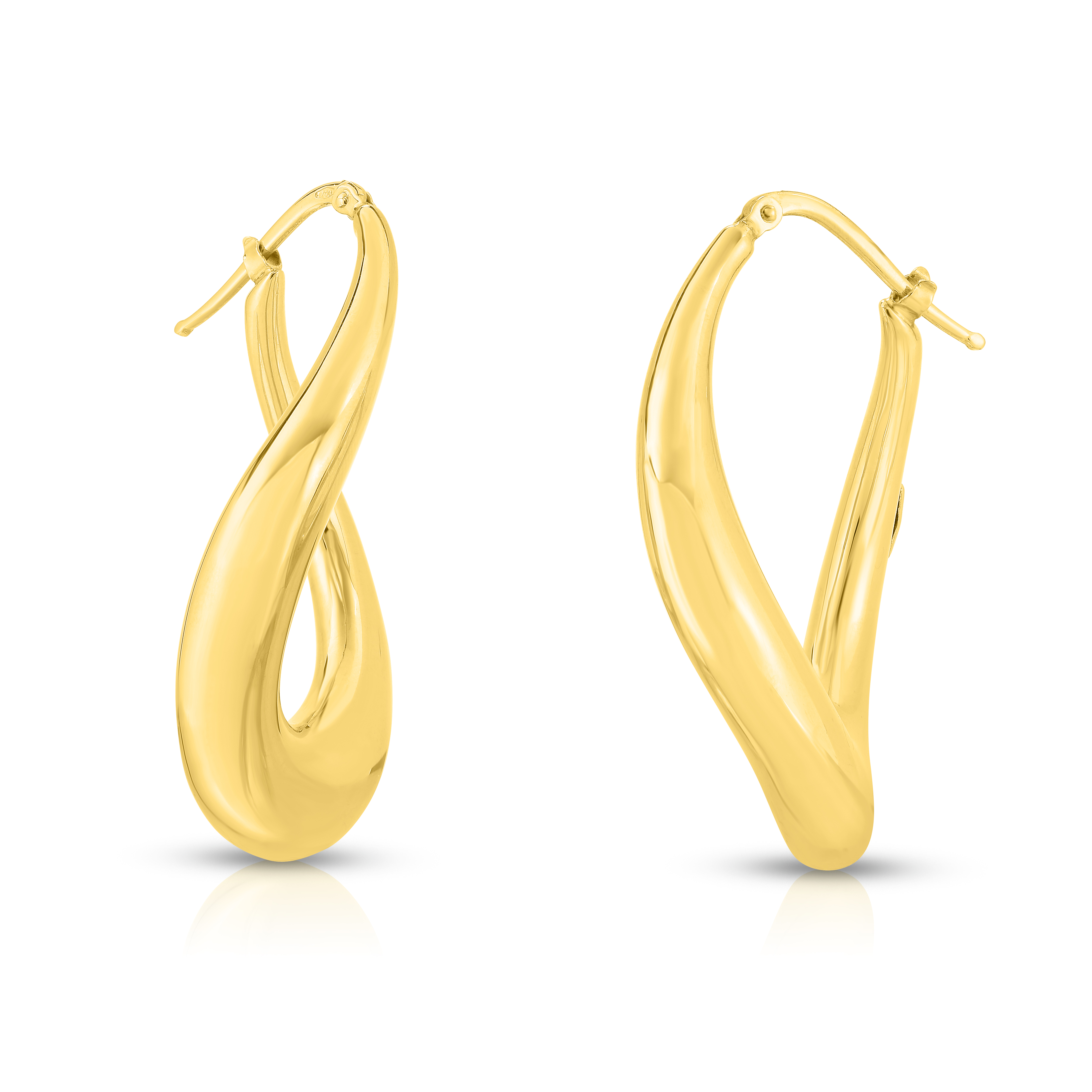 18k Yellow Designer Gold Contoured & Twisted Hoop Earrings