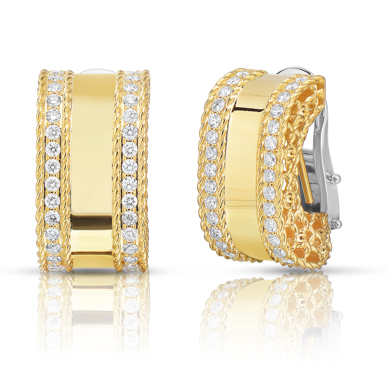 18k Yellow Gold Princess Wide Diamond Edge Earrings