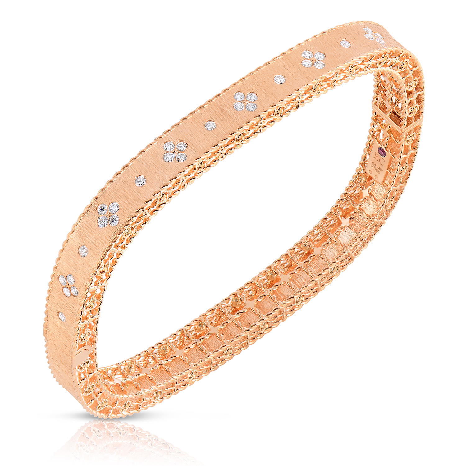 18k Rose Gold Princess Satin Fleur De Lis Diamond Slim Bangle
