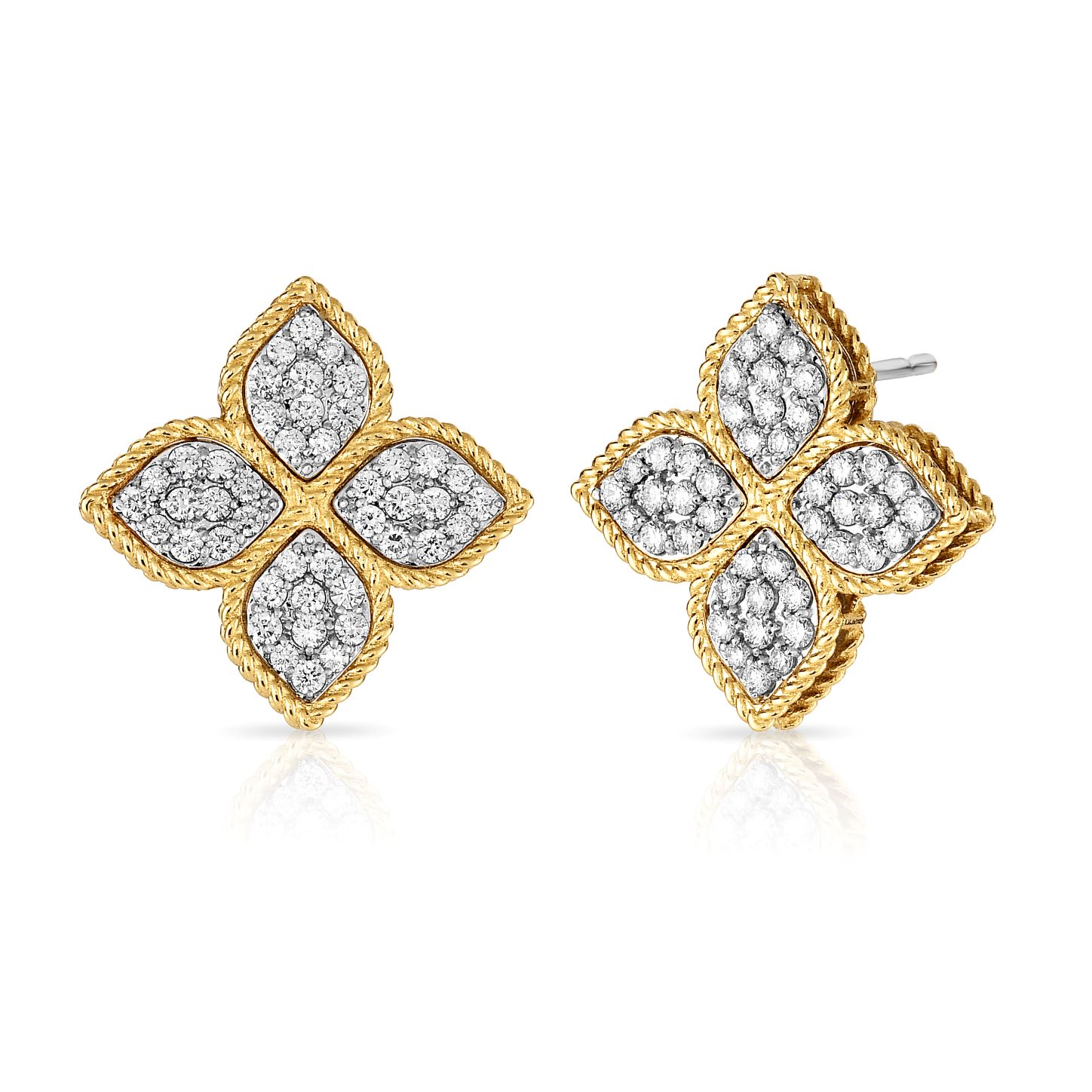 18k Yw Dia Princess Flower Er - Lrg