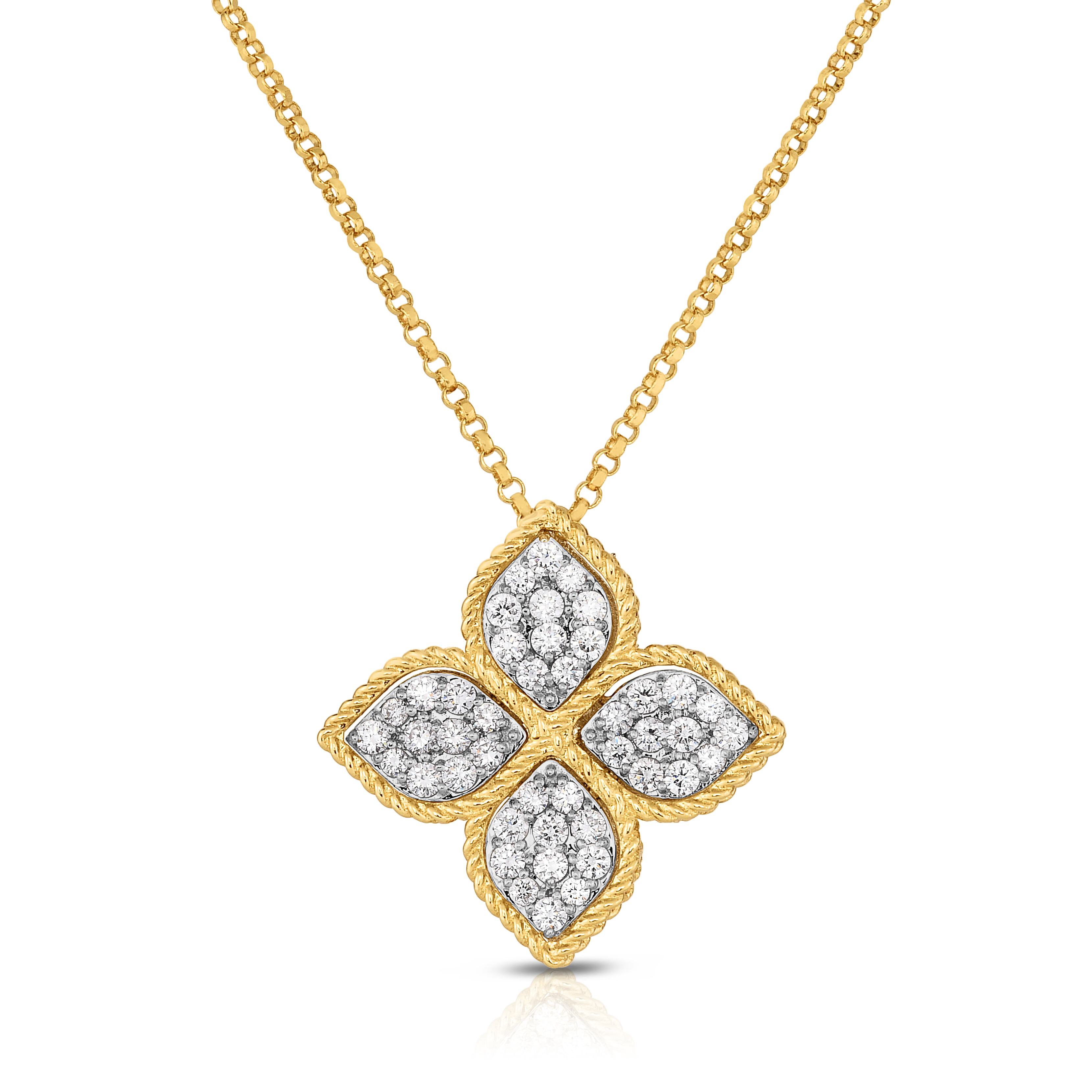 18k Yellow Gold Princess Flower Large Diamond Flower Necklace