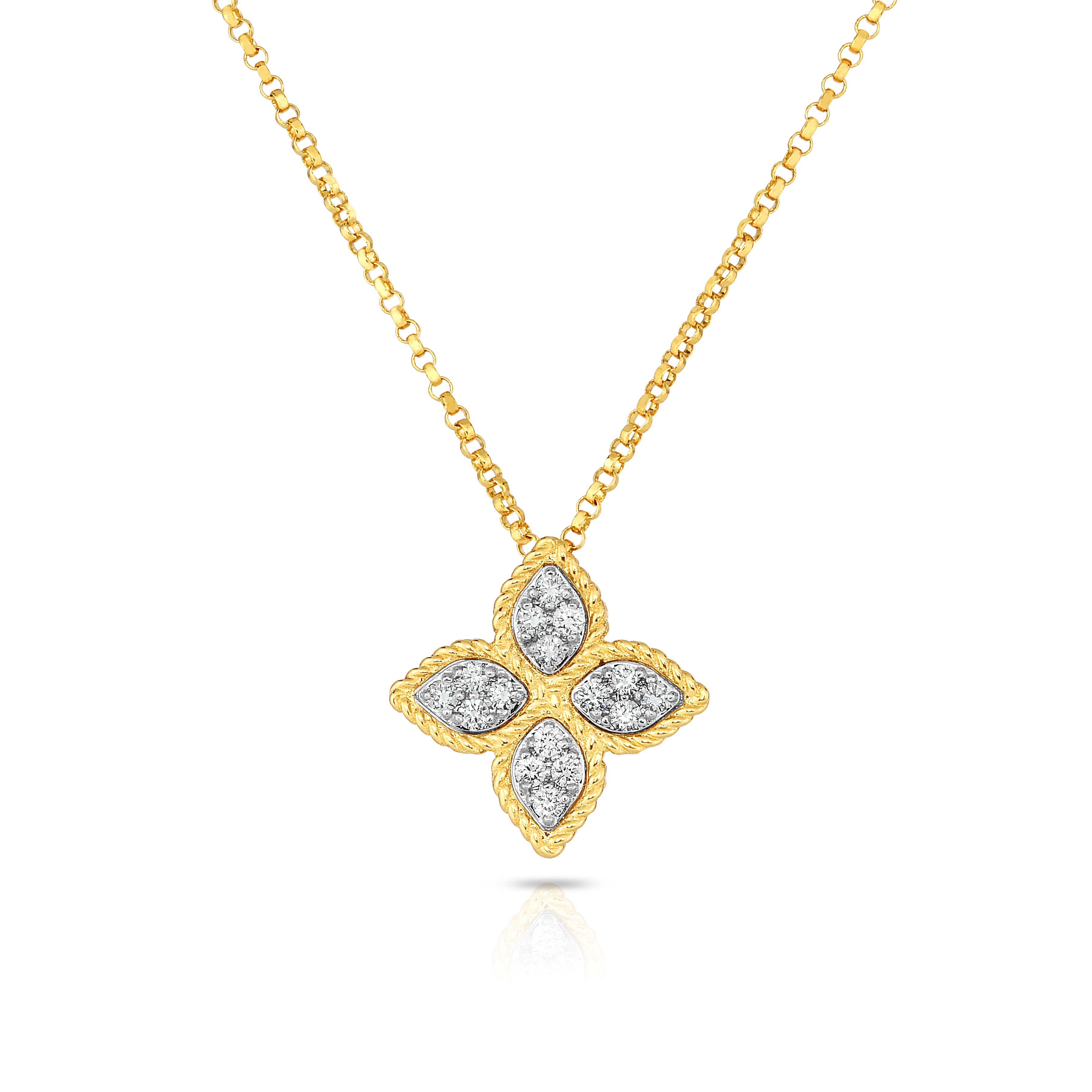 18k Yellow/white Gold Princess Flower Medium Diamond Necklace