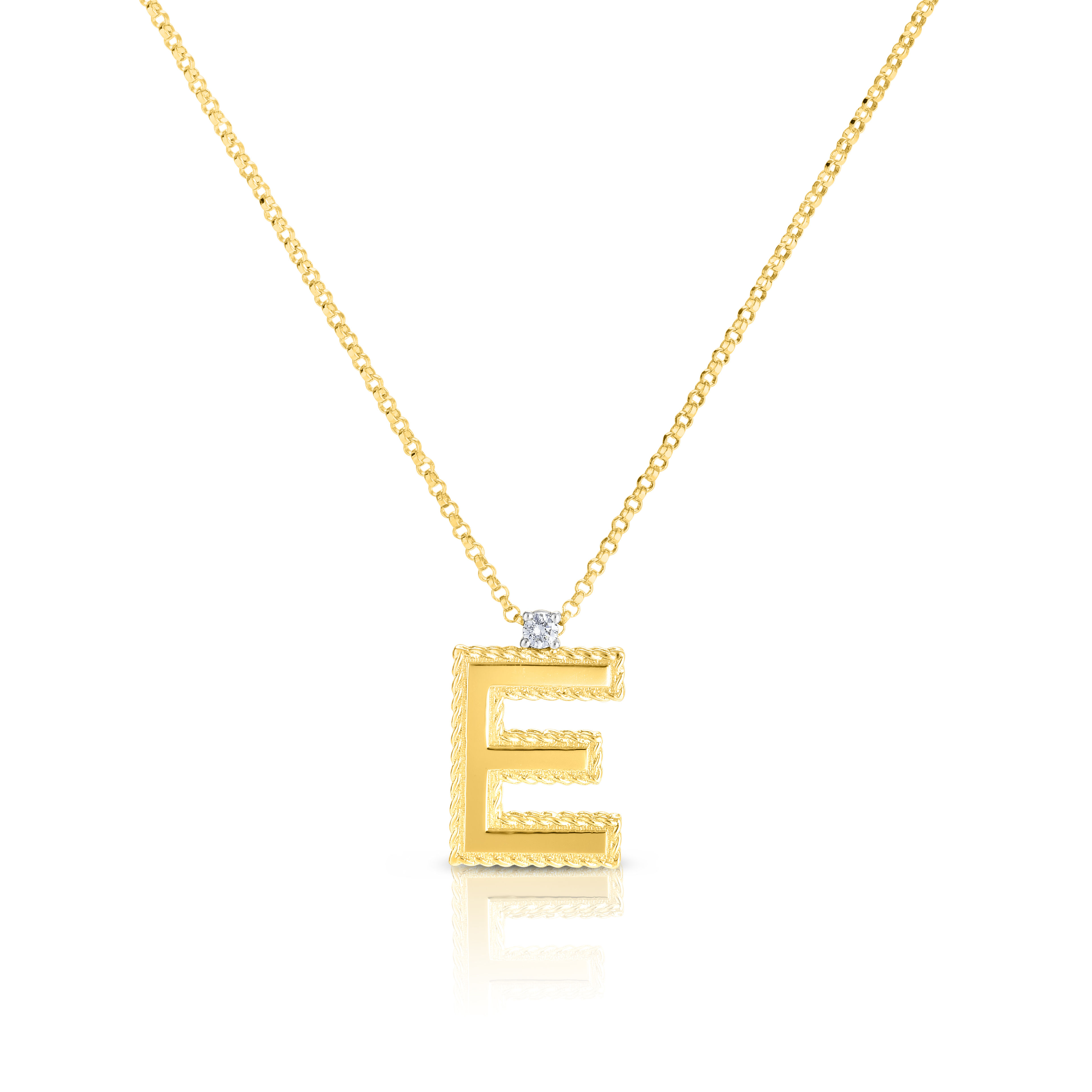 18k Yellow Gold Princess Block Letter e Necklace
